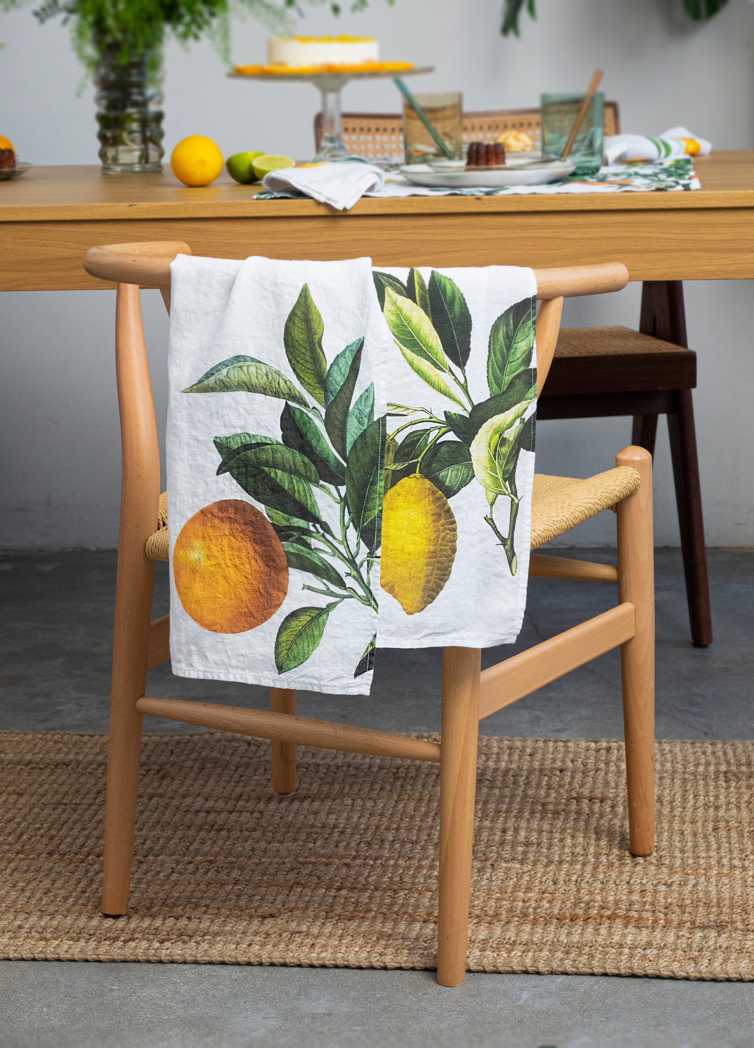 Linoroom “Orange & Lemon,” Pair of linen printed tea towels.