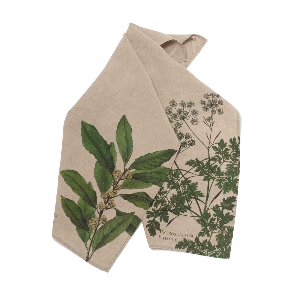 Linoroom “Parsley & Bay,” Pair of linen printed tea towels.