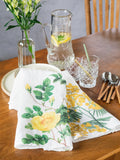 The Linoroom “Mimosa & Rose,” Pair of linen printed tea towels.