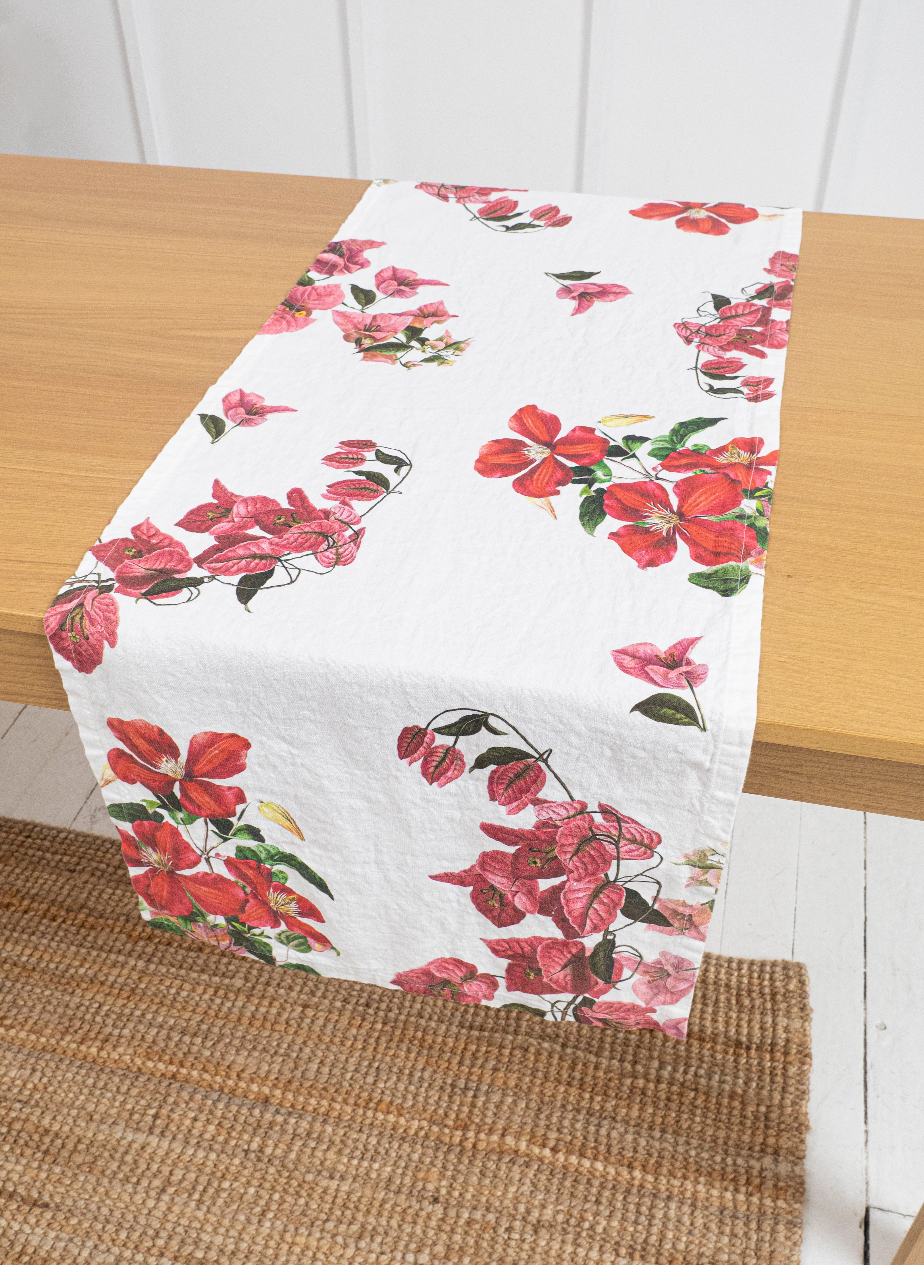 Linoroom “Climbing Flowers,” Pure linen printed table runner.