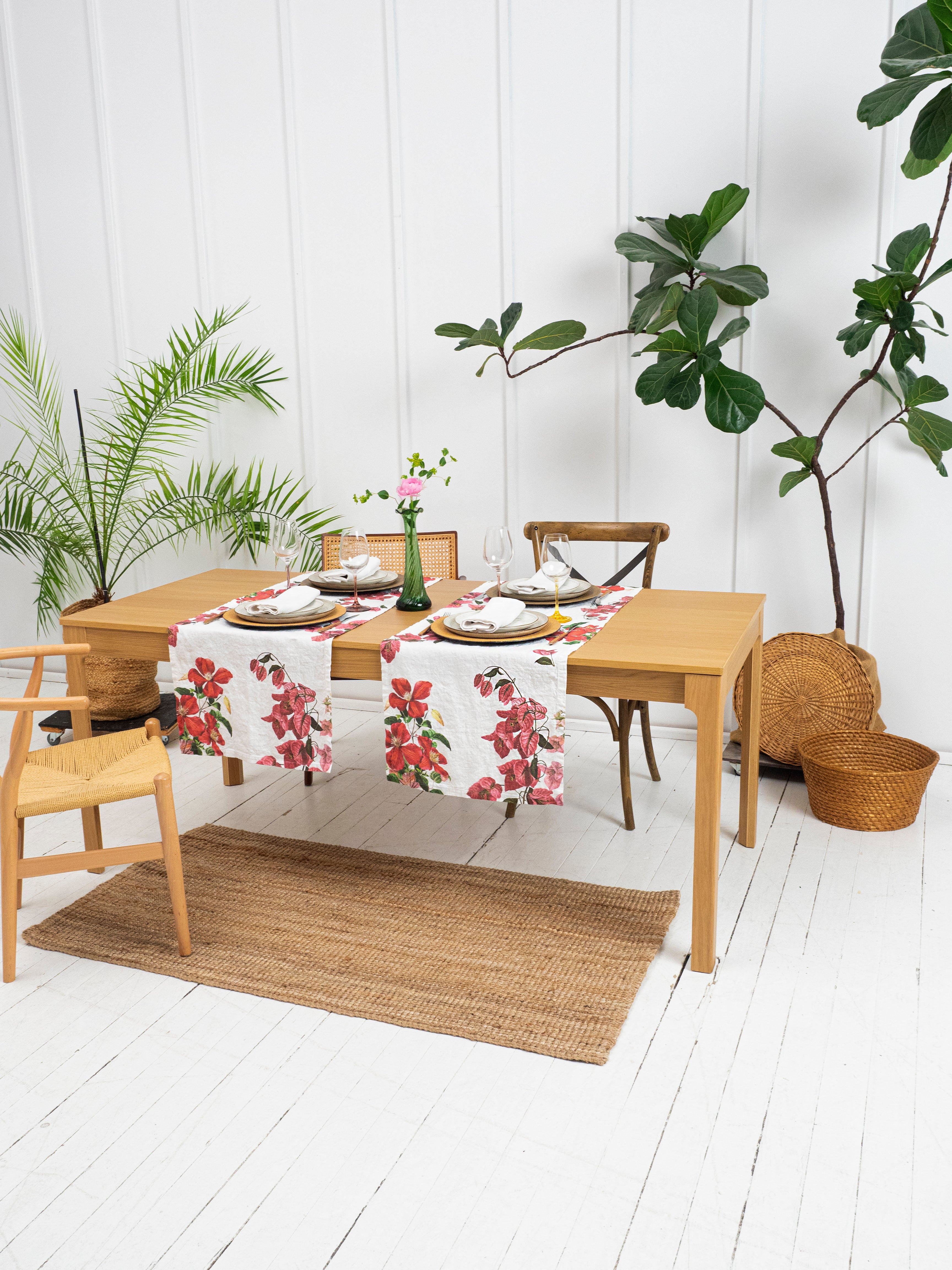 Linoroom “Climbing Flowers,” Pure linen printed table runner.