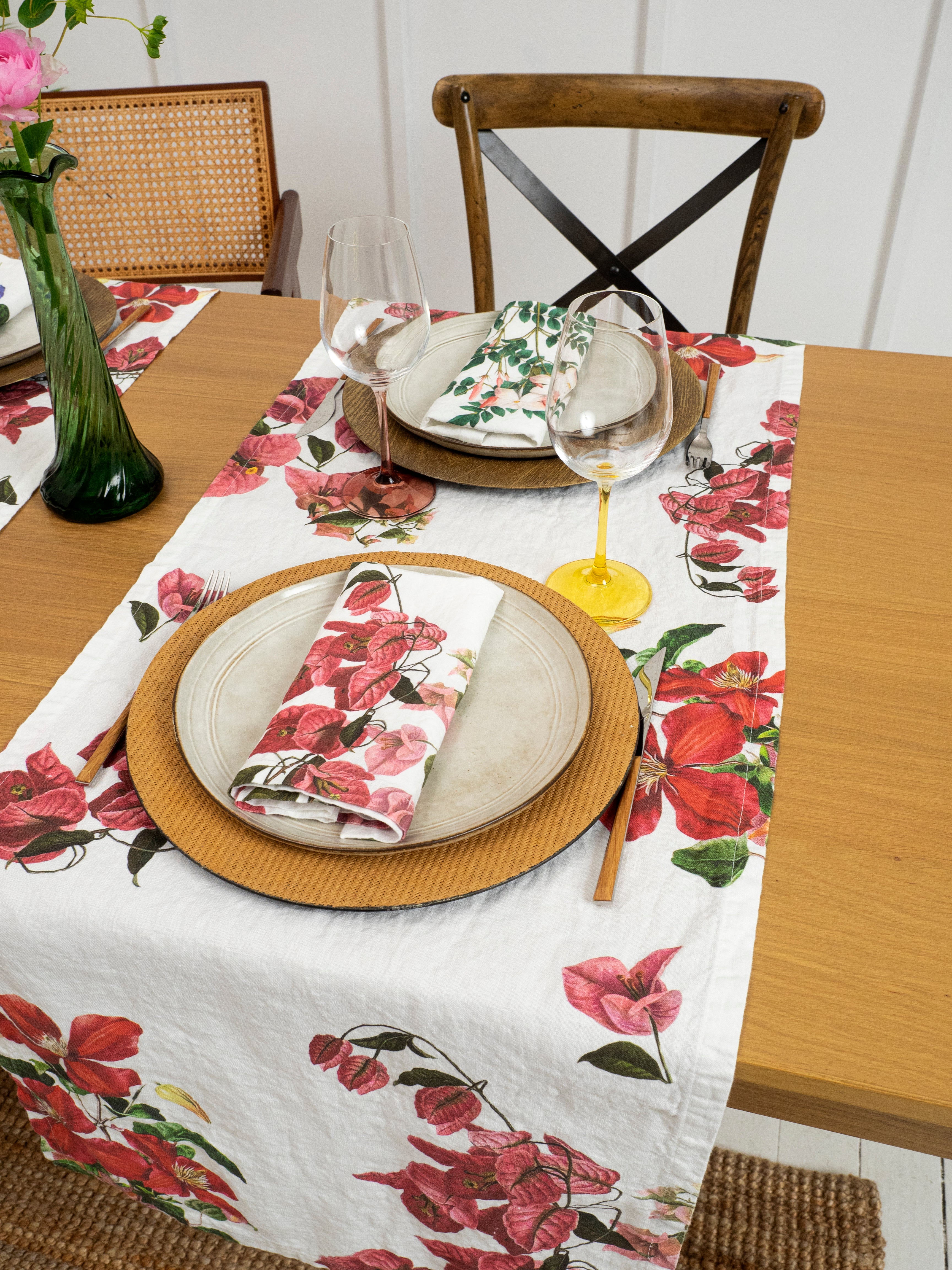 The Linoroom “Climbing Flowers,” Pure linen printed table runner.