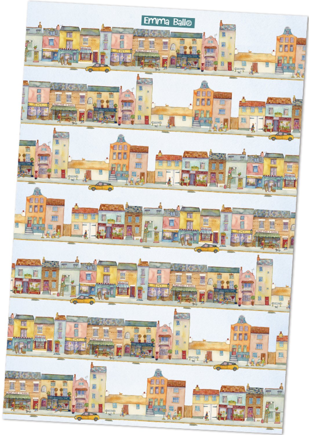 Emma Ball "Market Street", Pure cotton tea towel. Printed in the UK. - Home Landing