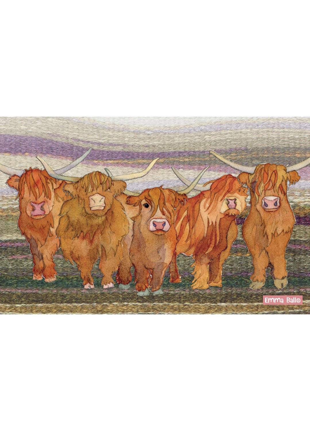 Emma Ball "Highland Cows", Pure cotton tea towel. Printed in the UK.