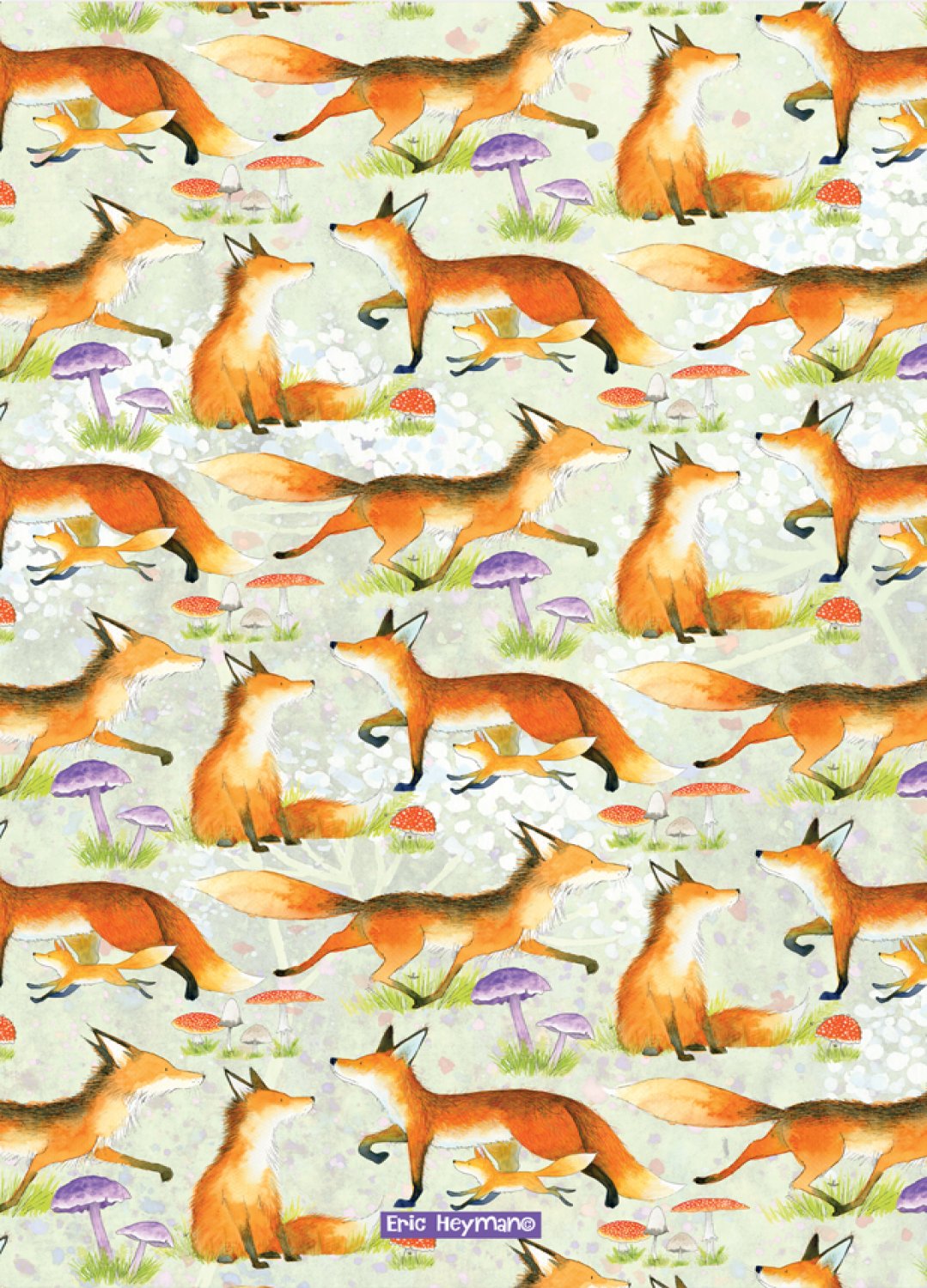 Emma Ball "Eric Heyman Foxes", Pure cotton tea towel. Printed in the UK.
