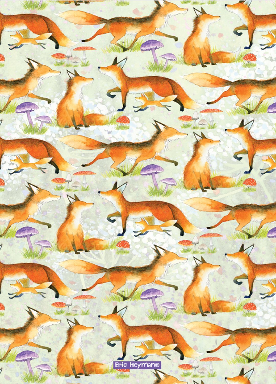 Emma Ball "Eric Heyman Foxes", Pure cotton tea towel. Printed in the UK.