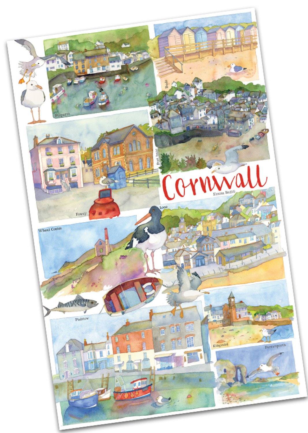 Emma Ball "Cornwall", Pure cotton tea towel. UK printed.