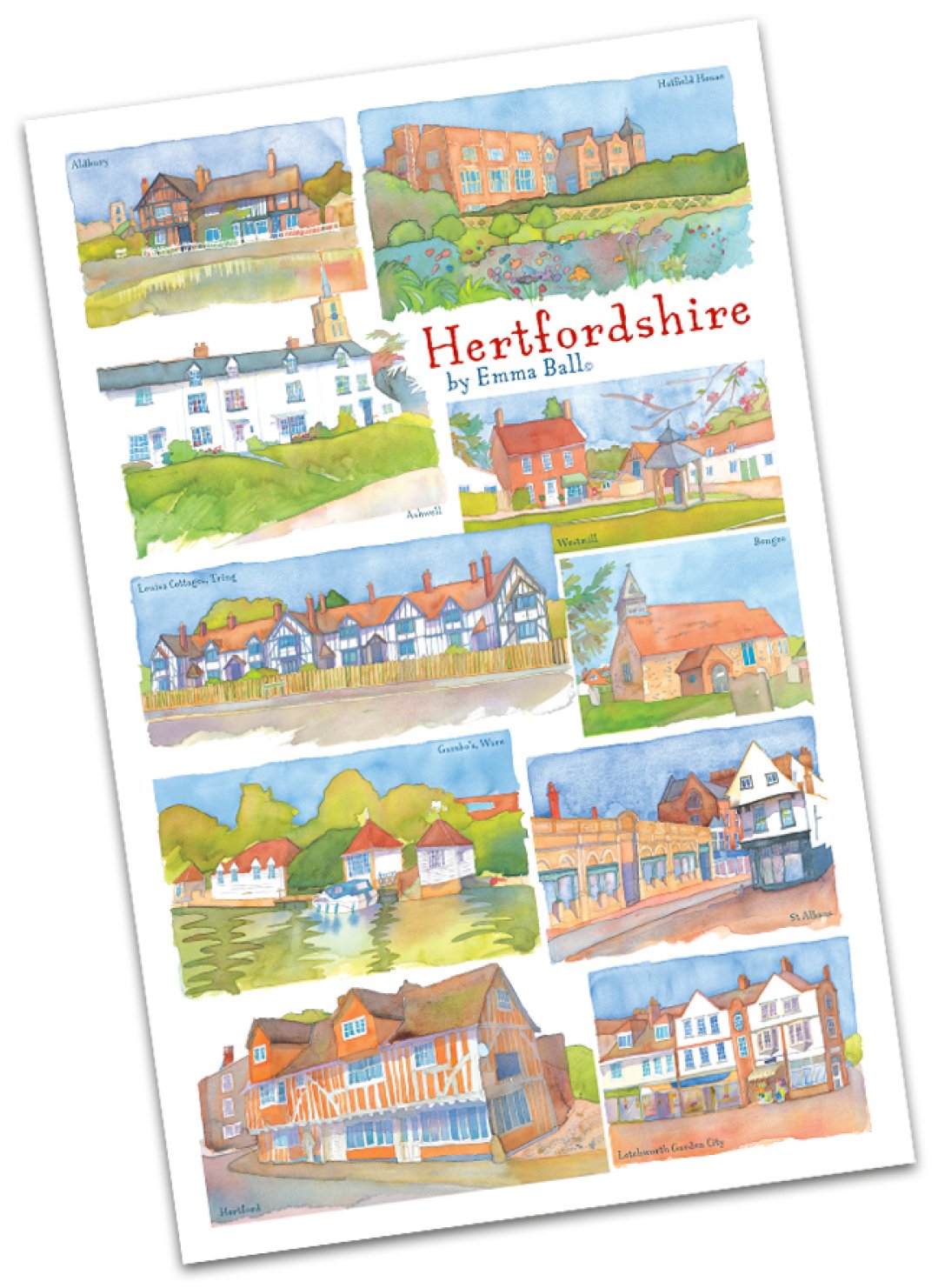 Emma Ball "Hertfordshire", Pure cotton tea towel.