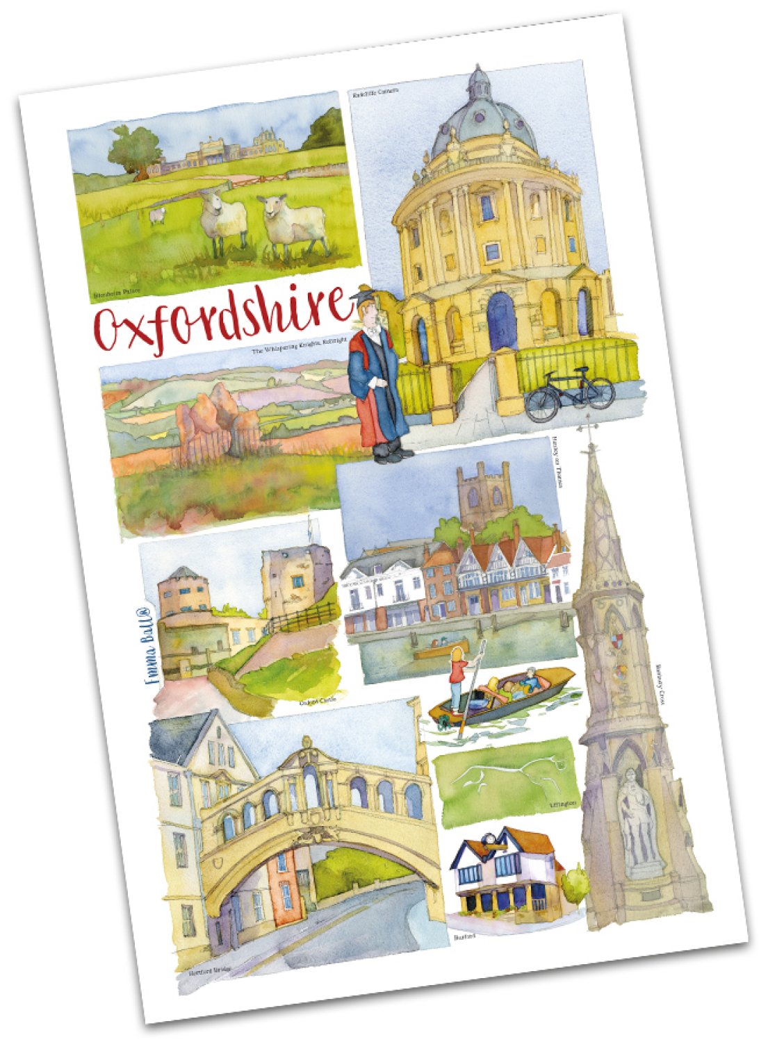 Emma Ball "Oxfordshire", Pure cotton tea towel.