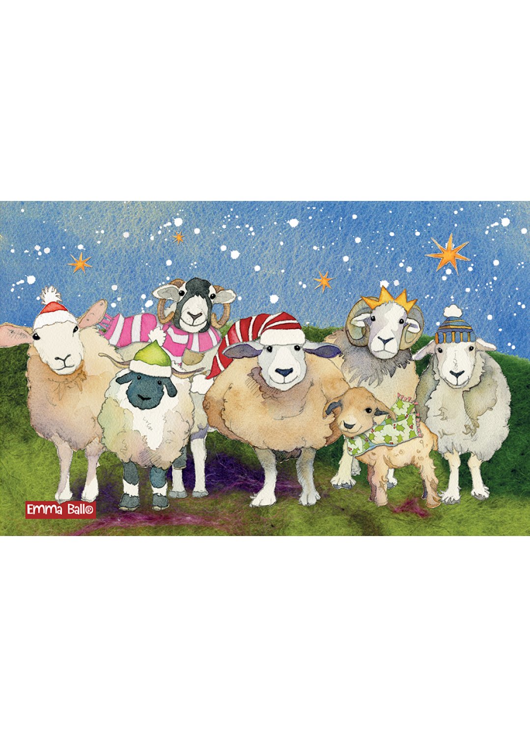 Emma Ball "Christmas Sheep", Pure cotton tea towel. Printed in the UK.