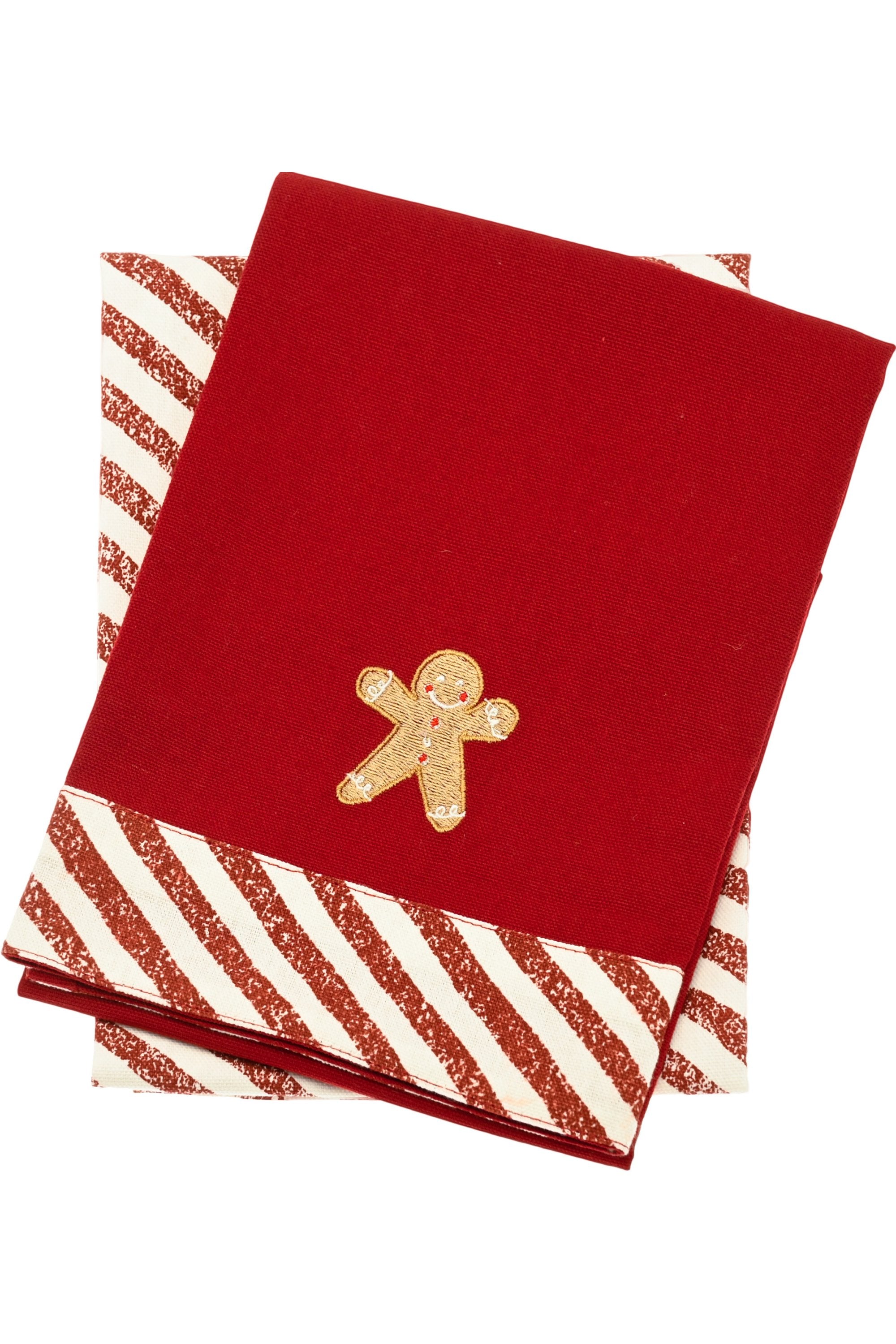Waltons, "Candy Cane Red", Pack of 2 tea towels.