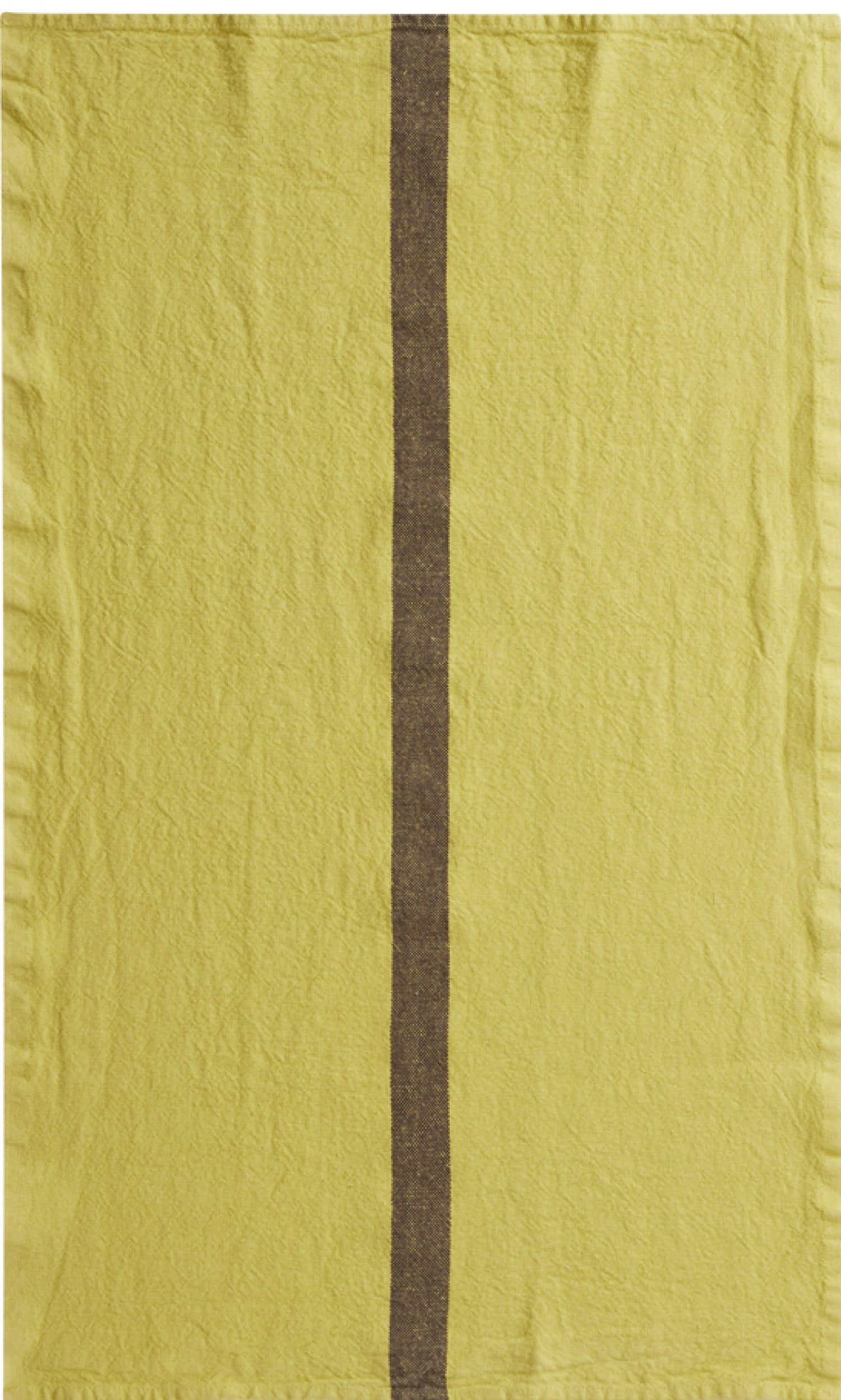 Charvet Editions "Doudou Stripe" (Yuzu Yellow & Marron), Woven linen tea towel. Made in France.