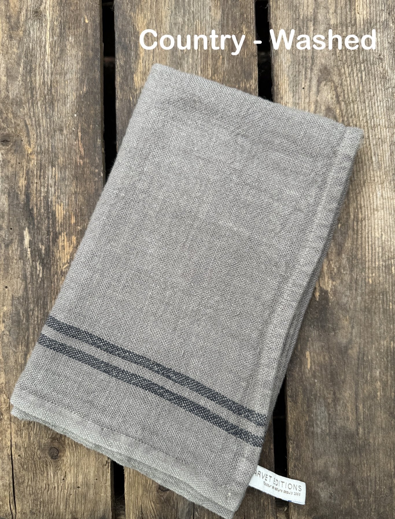 Charvet Editions "Country Washed & Dyed" (Souris), Natural woven linen tea towel. Made in France. - Home Landing