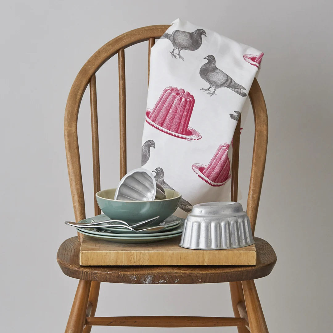 Thornback & Peel "Pigeon & Jelly", Pure cotton tea towel. UK printed.