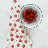 Thornback & Peel "Strawberry", Pure cotton tea towel. Hand printed in the UK.