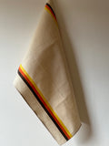 French Vintage Tea Towels, “Cream Cotton & Stripes” Cotton tea towel, France.