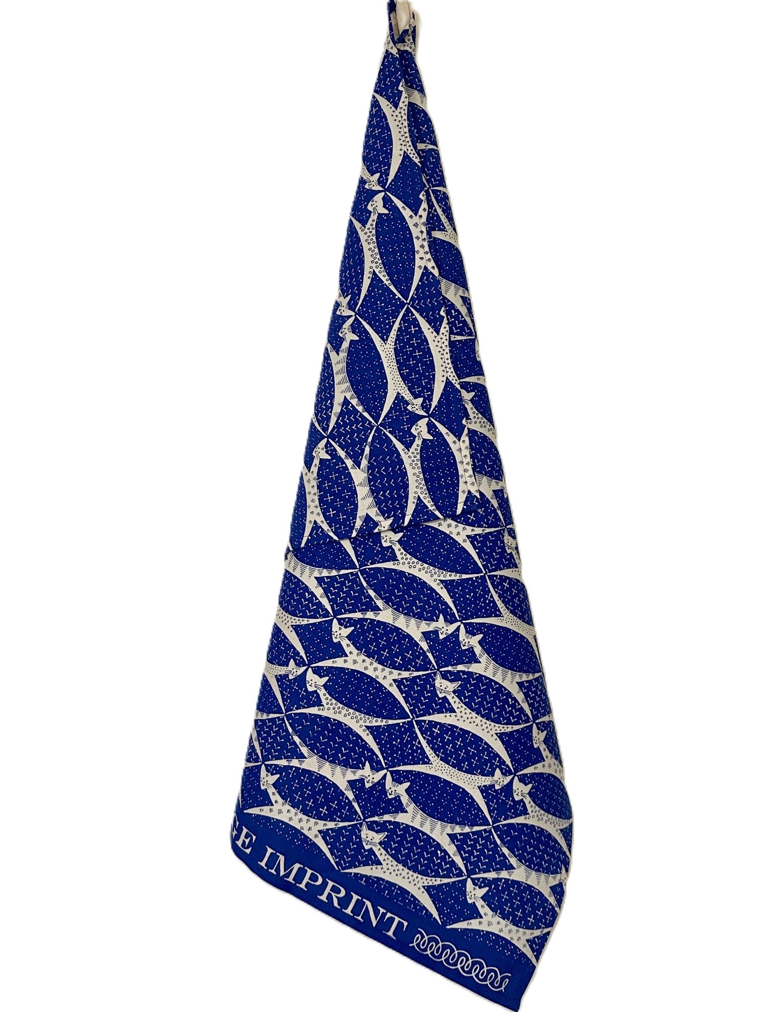 Cambridge Imprint "Cats Cobalt", Pure cotton tea towel. Printed in the UK.