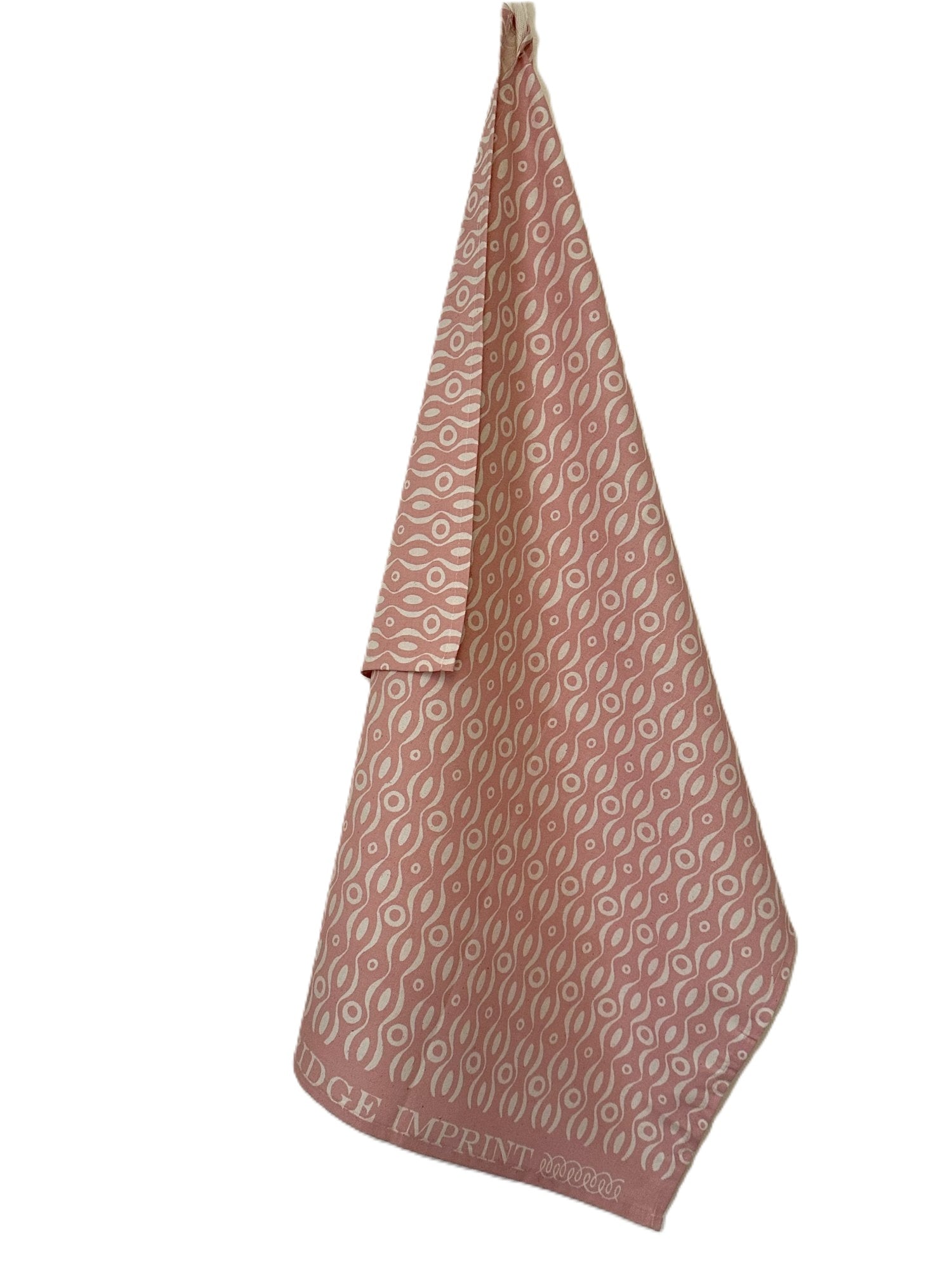 Cambridge Imprint "Persephone Pink", Pure cotton tea towel. Printed in the UK.