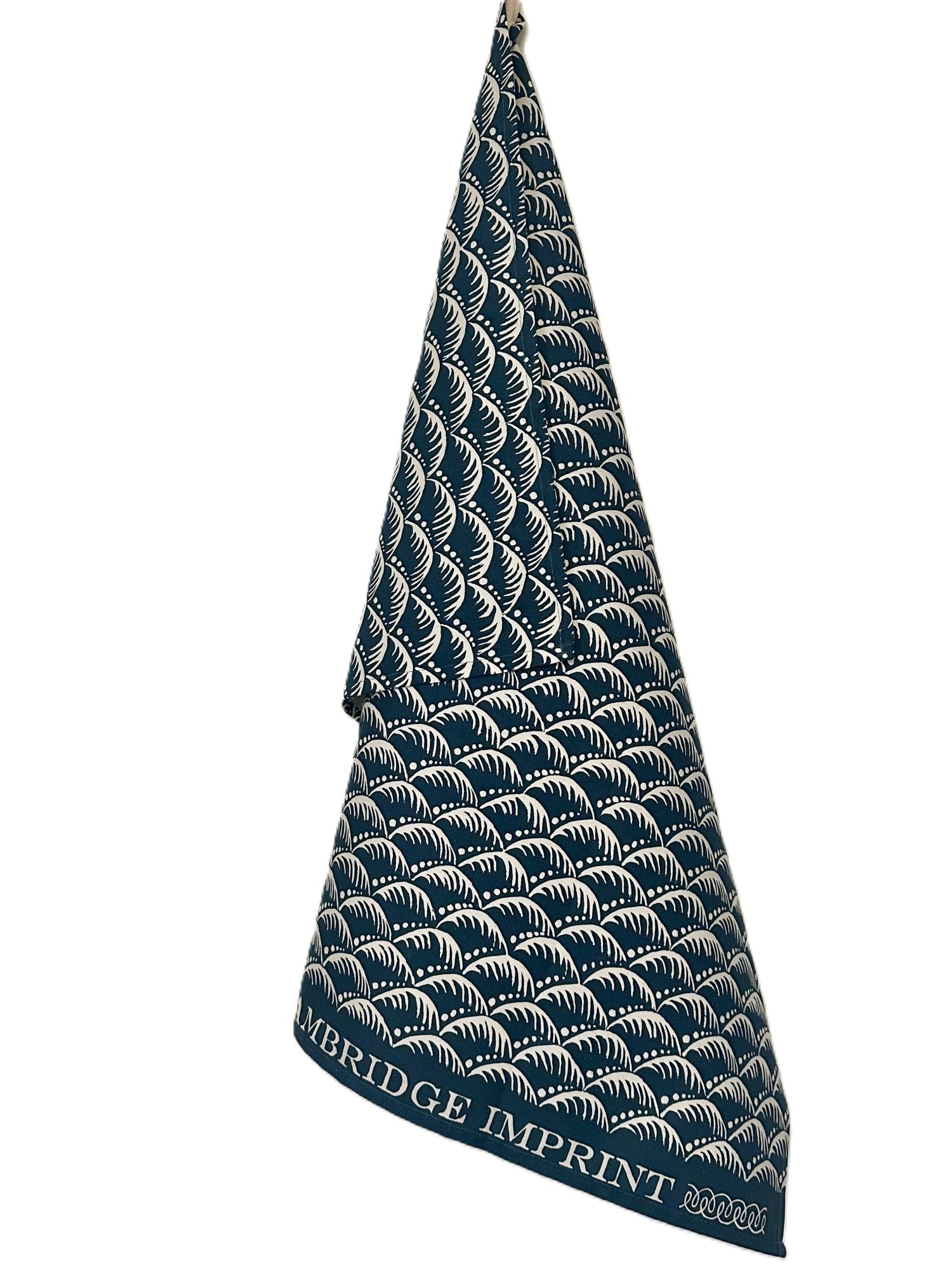 Cambridge Imprint "Wave Prussian", Pure cotton tea towel. Printed in the UK.