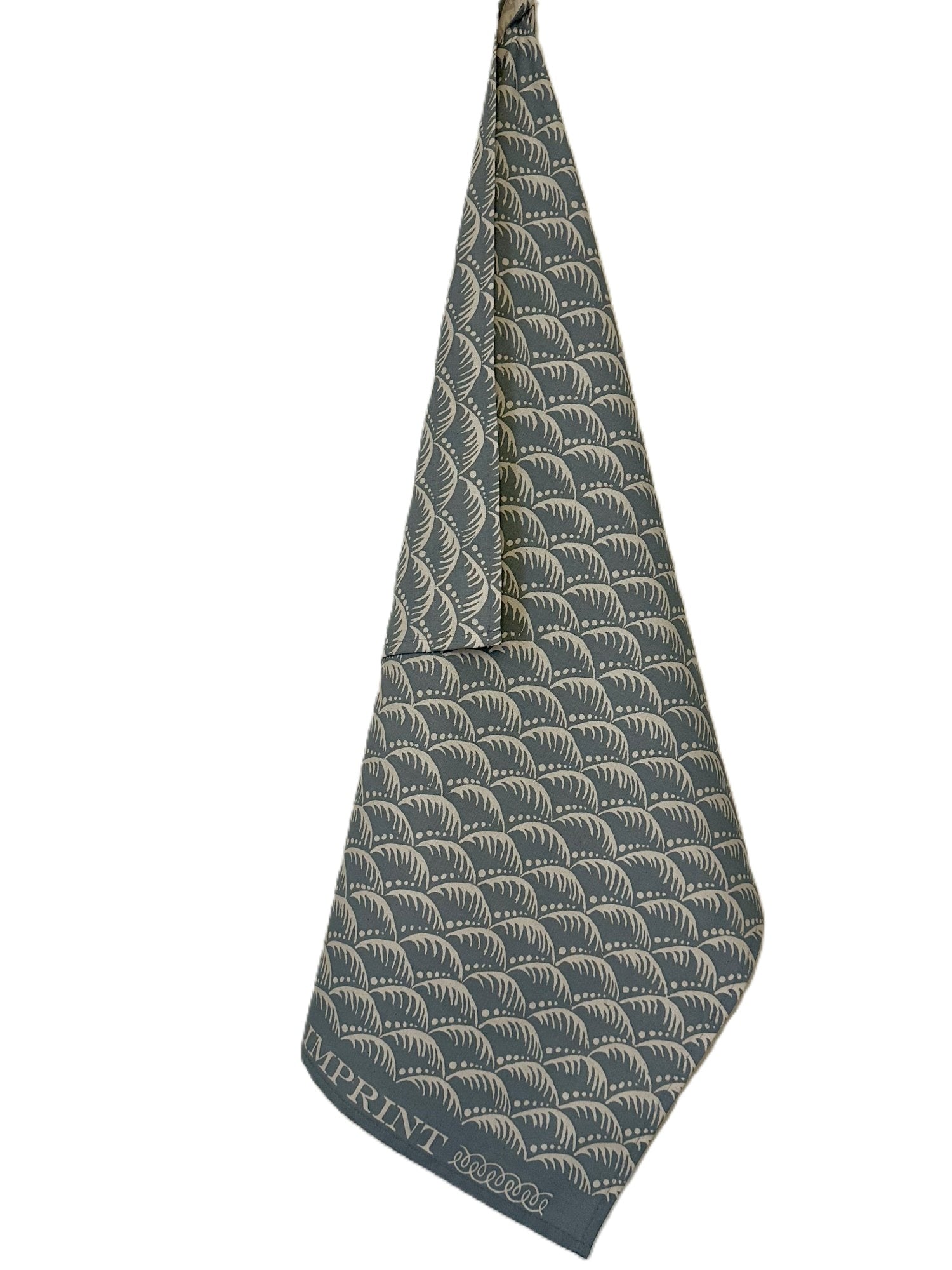 Cambridge Imprint "Wave Storm Grey", Pure cotton tea towel. Printed in the UK.