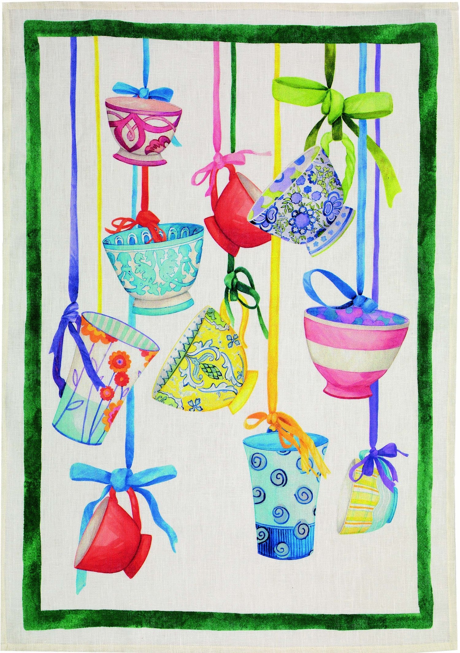 Tessitura Toscana Telerie, “Bric Brac Verde”, Pure linen printed tea towel.