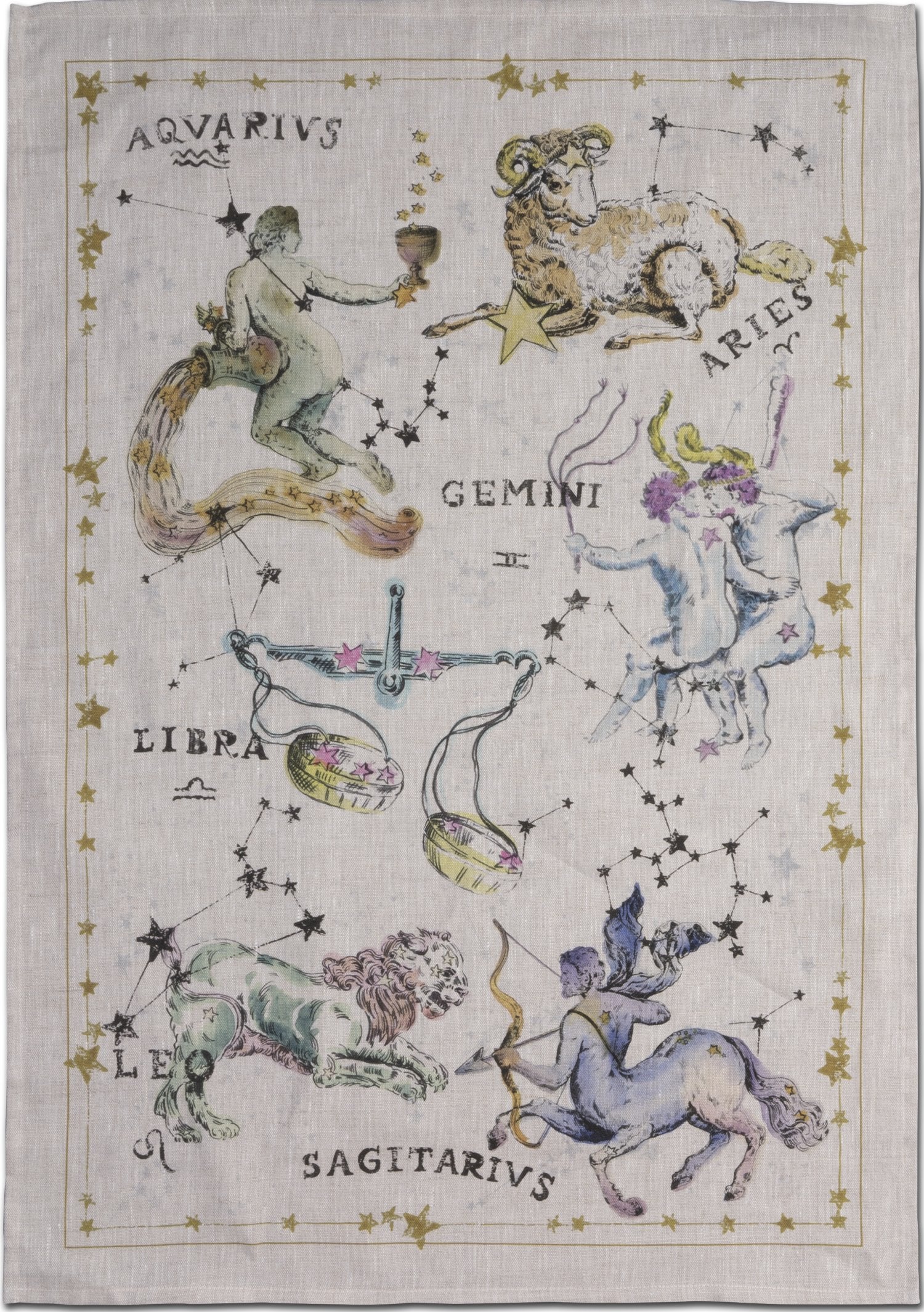 Tessitura Toscana Telerie, “Signs of the Zodiac - One”, Pure linen printed tea towel.
