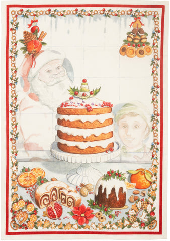 Tessitura Toscana Telerie, “Noel Gourmand - Cake”, Pure linen printed tea towel.