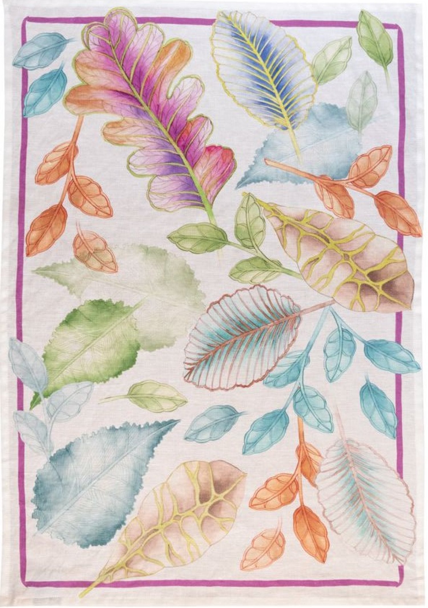 Tessitura Toscana Telerie, “Foliage Pink”, Pure hemp printed tea towel.