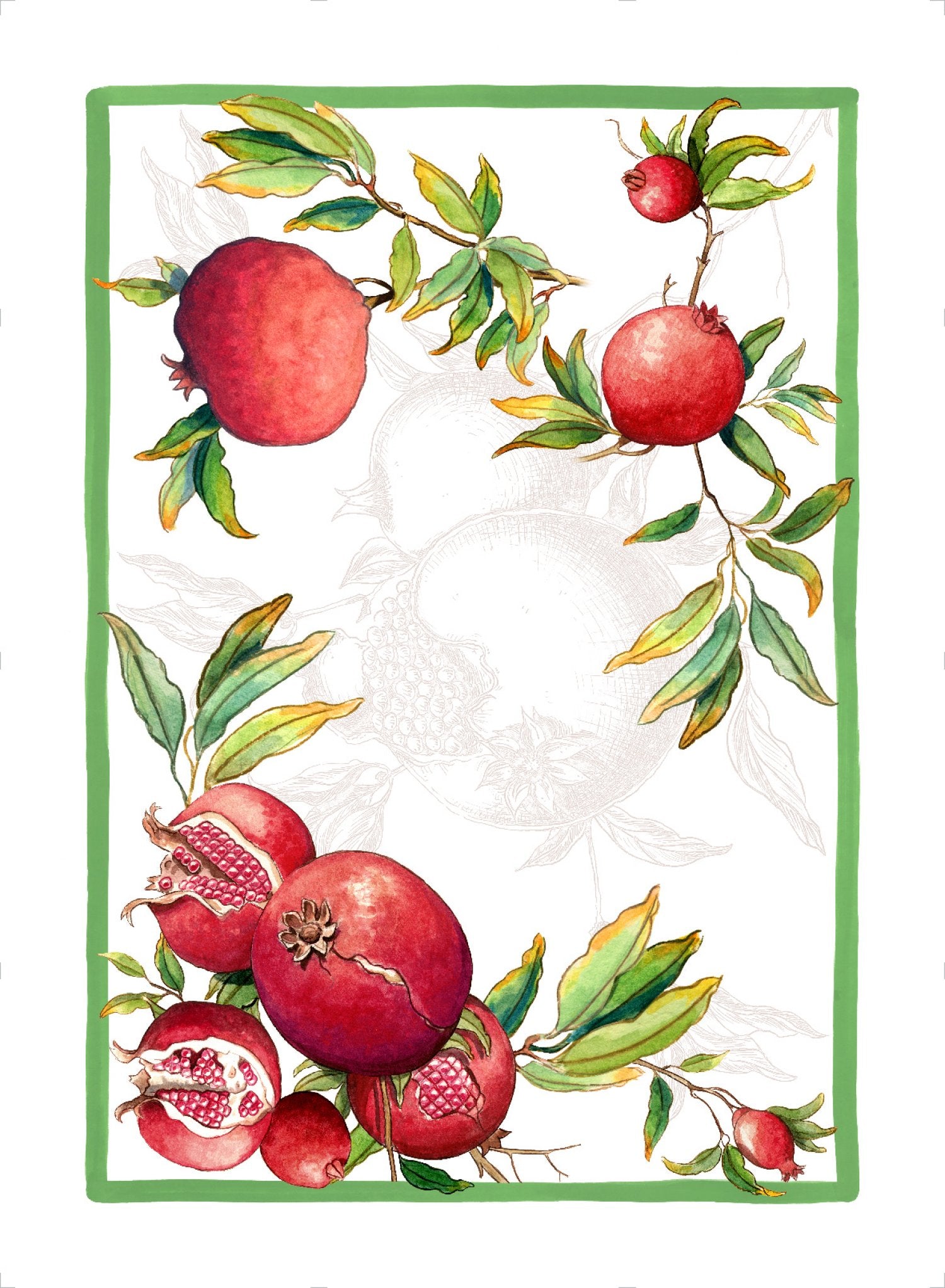 Tessitura Toscana Telerie, “Zakuro-Verde”, Pure linen printed tea towel.
