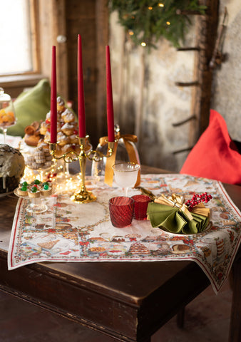 Tessitura Toscana Telerie, “Noel Gourmand”, Pure linen printed tablecloth.