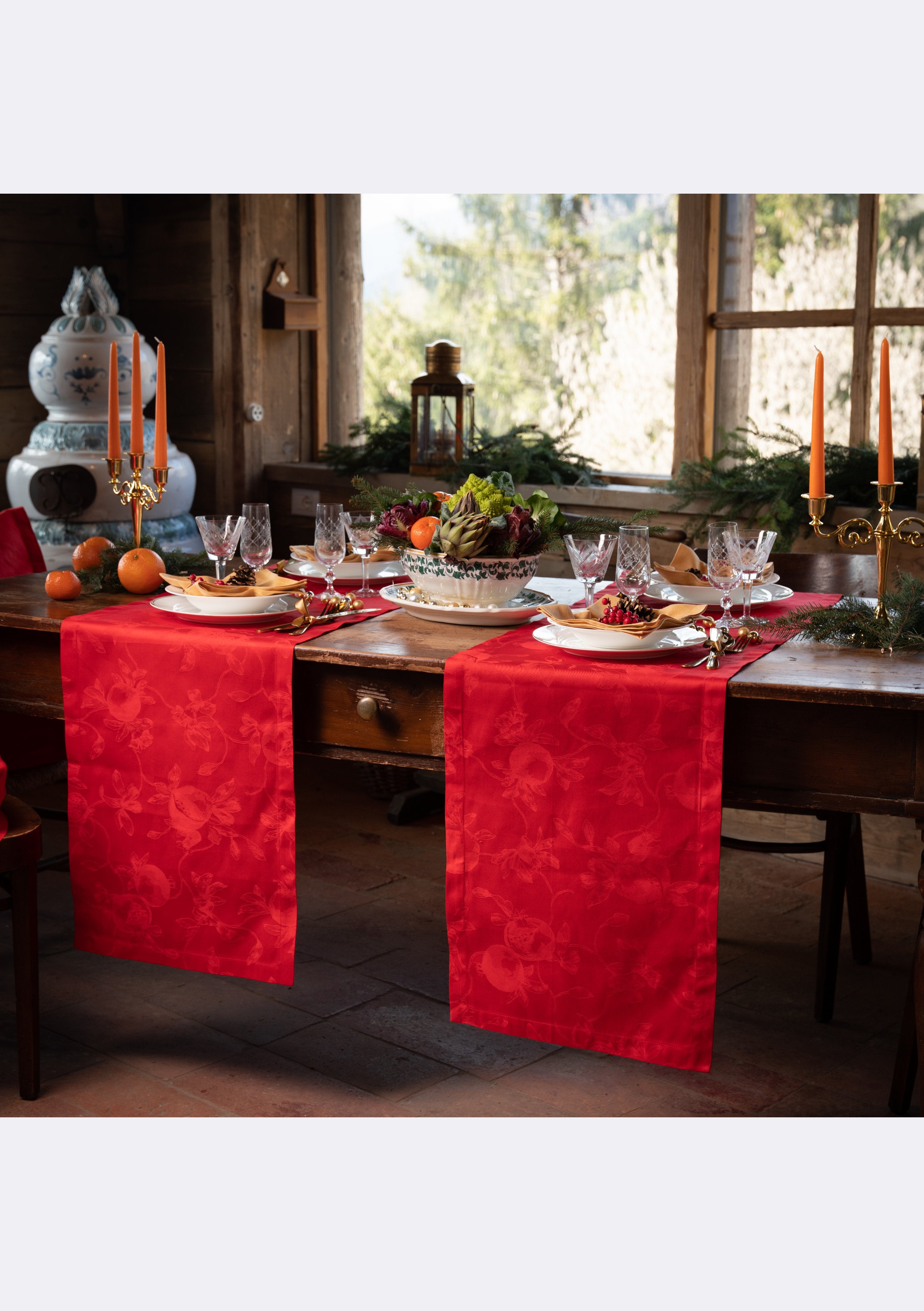 Tessitura Toscana Telerie, “Hesperia - Red”, Pure cotton woven table runner.