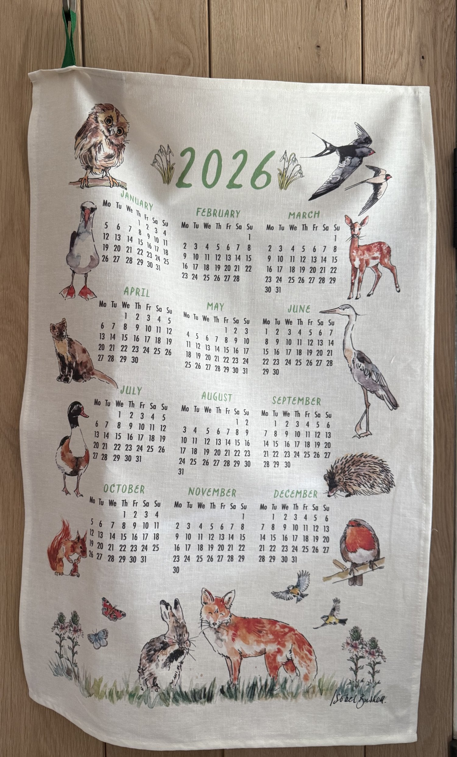 Home-Landing, “Calendar 2026 - British Wildlife”, Linen union tea towel. UK.