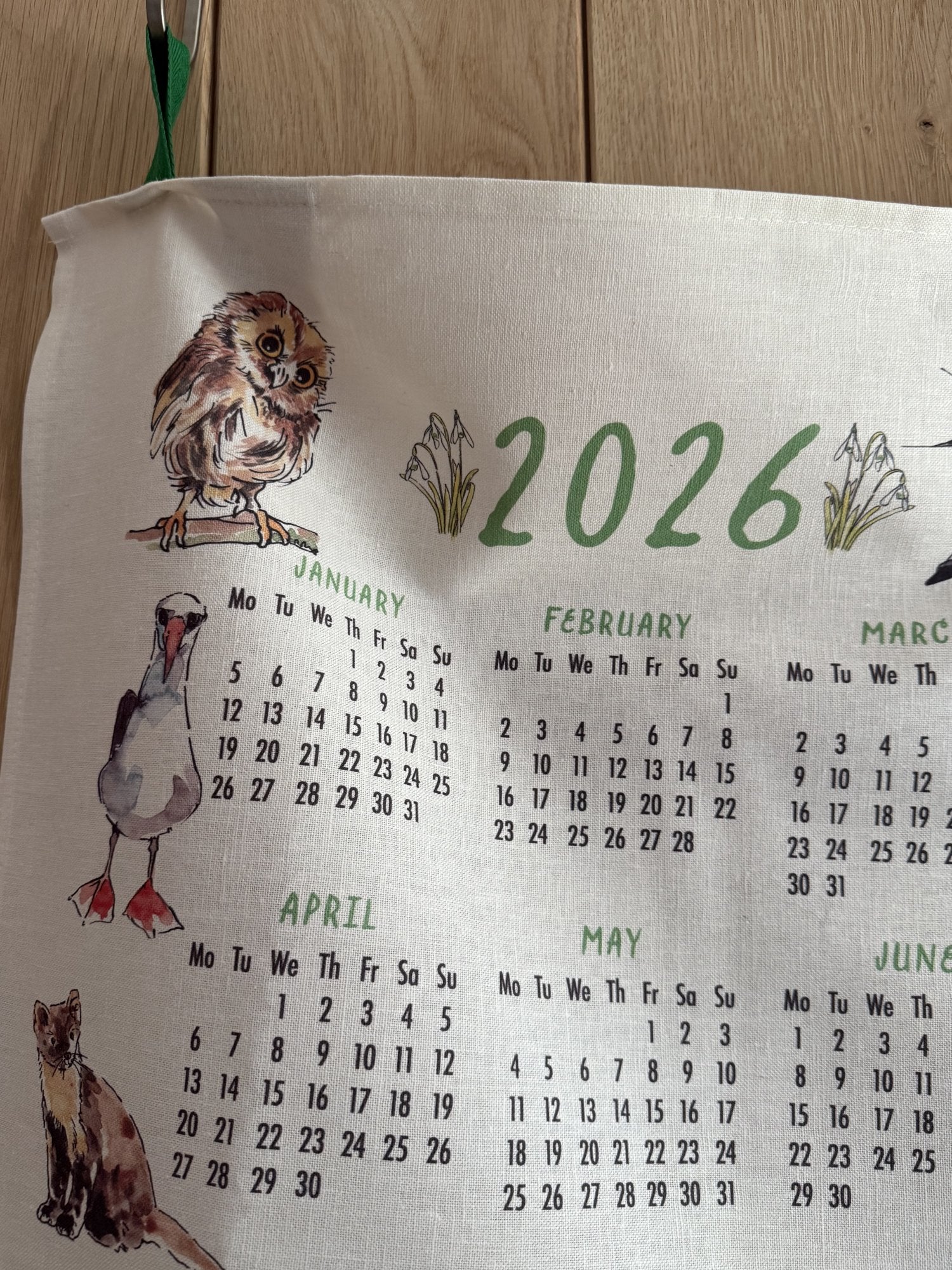 Home-Landing, “Calendar 2026 - British Wildlife”, Linen union tea towel. UK.