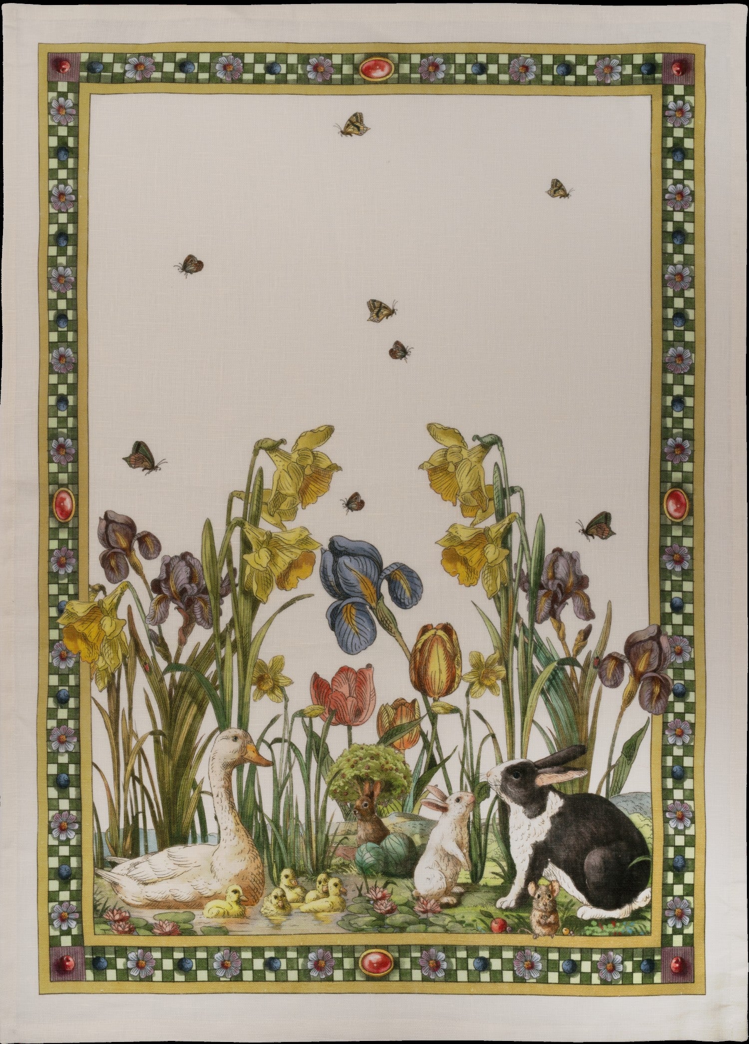 Tessitura Toscana Telerie, “Bunny Garden - Giallo”, Pure linen printed tea towel. - Home Landing