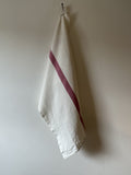 Charvet Éditions "Doudou Stripe" (White & Rose), White woven linen tea towel. Made in France. - Home Landing