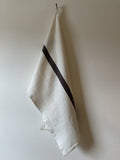 Charvet Éditions "Doudou Stripe" (White & Marron), White woven linen tea towel. Made in France.