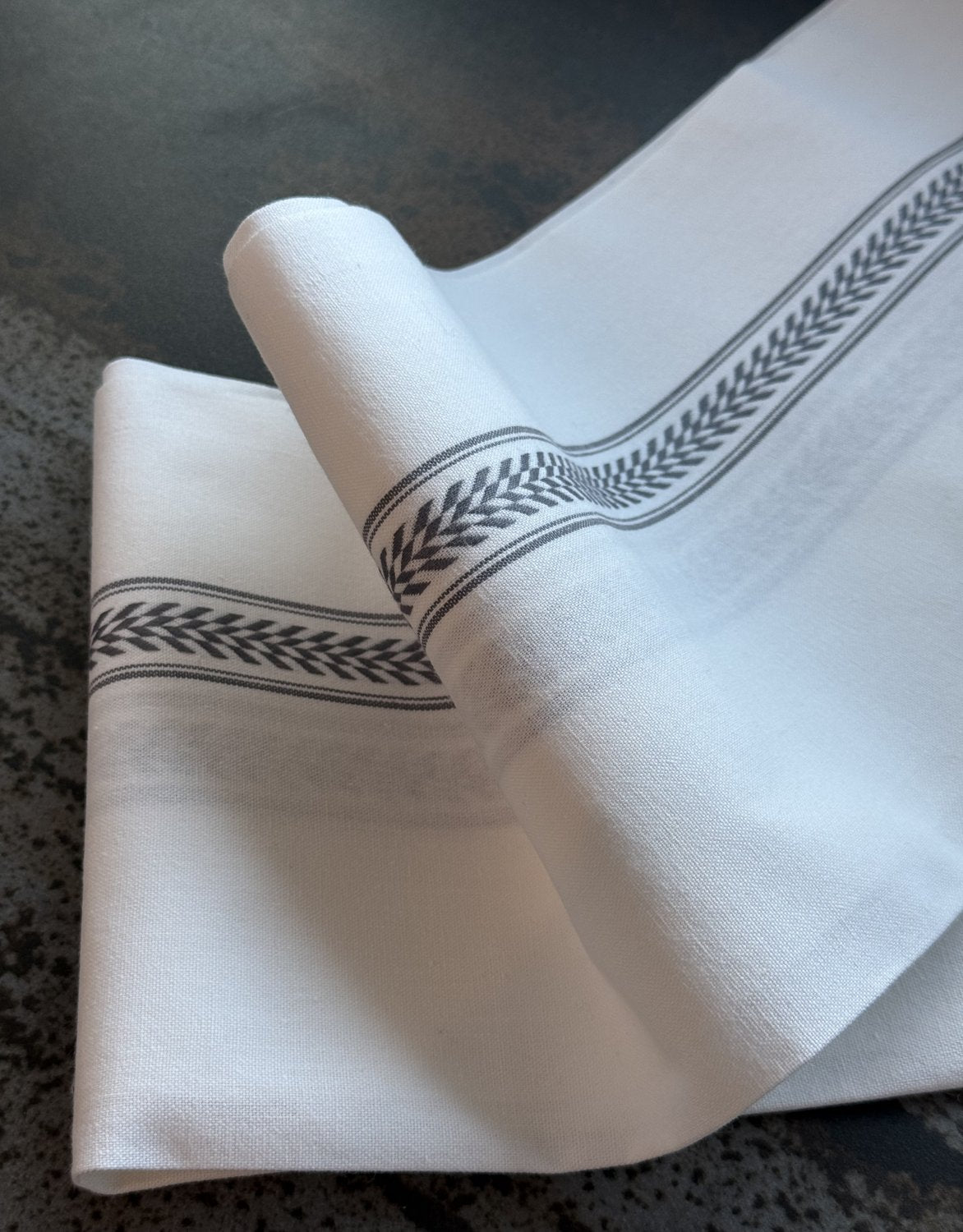 Charvet Editions "EPI - Grey", white woven cotton tea towel. Made in France. - Home Landing