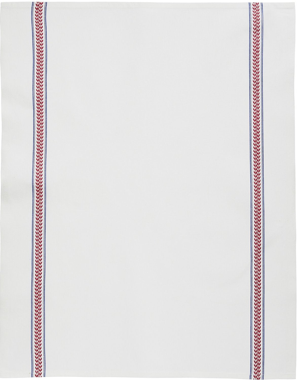 Charvet Editions "EPI - Red", white woven cotton tea towel. Made in France. - Home Landing