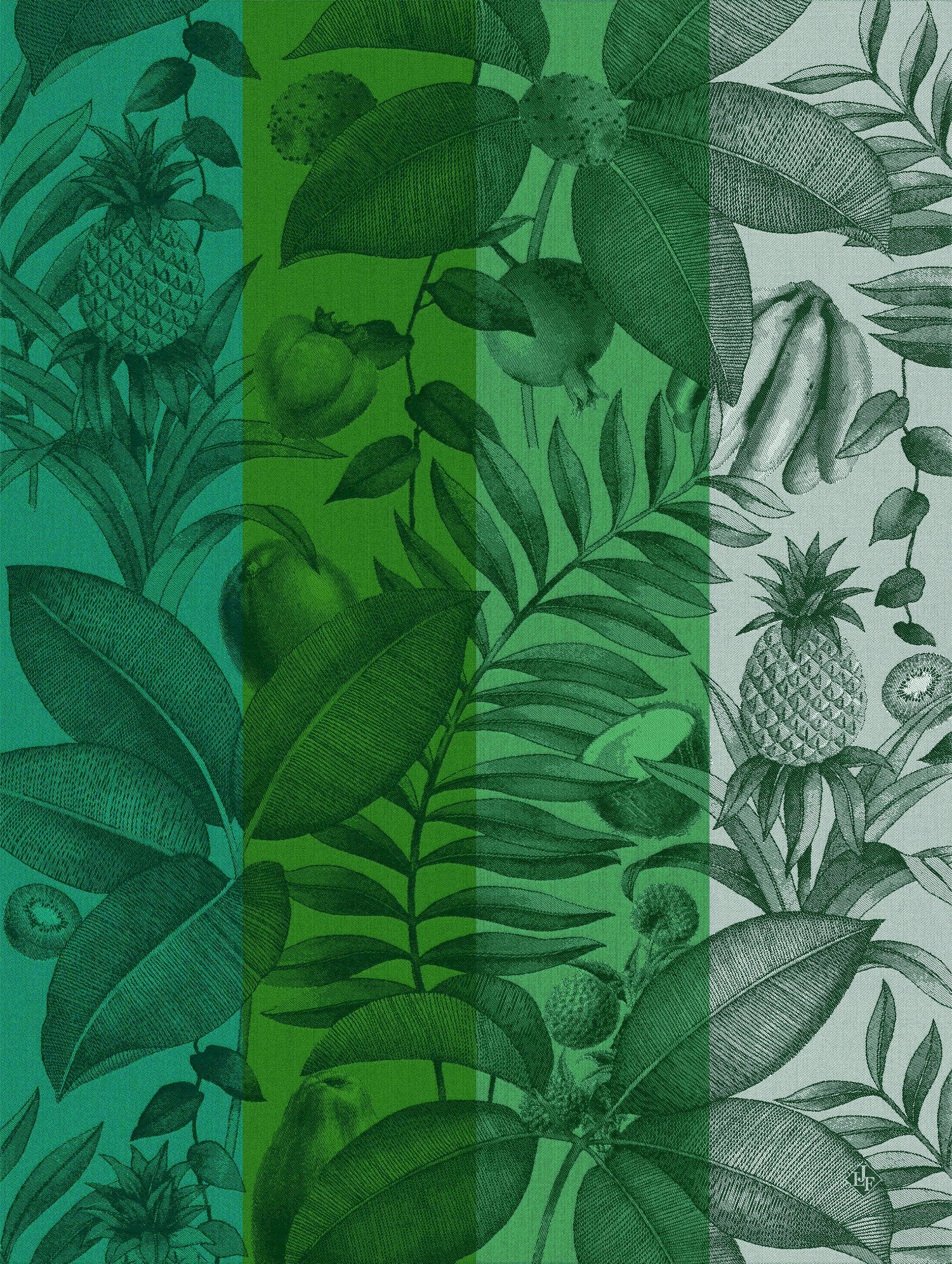 Jacquard Français "Fruits Exotiques" (Green), Woven cotton tea towel. Made in France.
