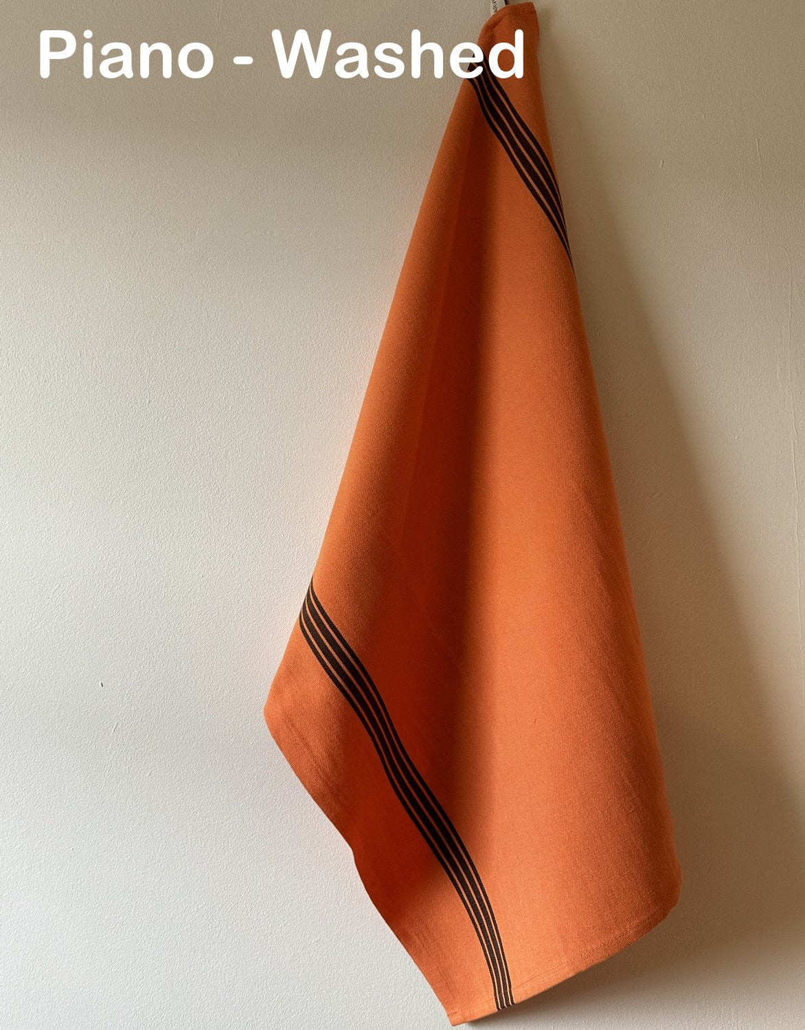 Charvet Editions "Piano" (Orange),  Washed, woven linen union tea towel. Made in France.