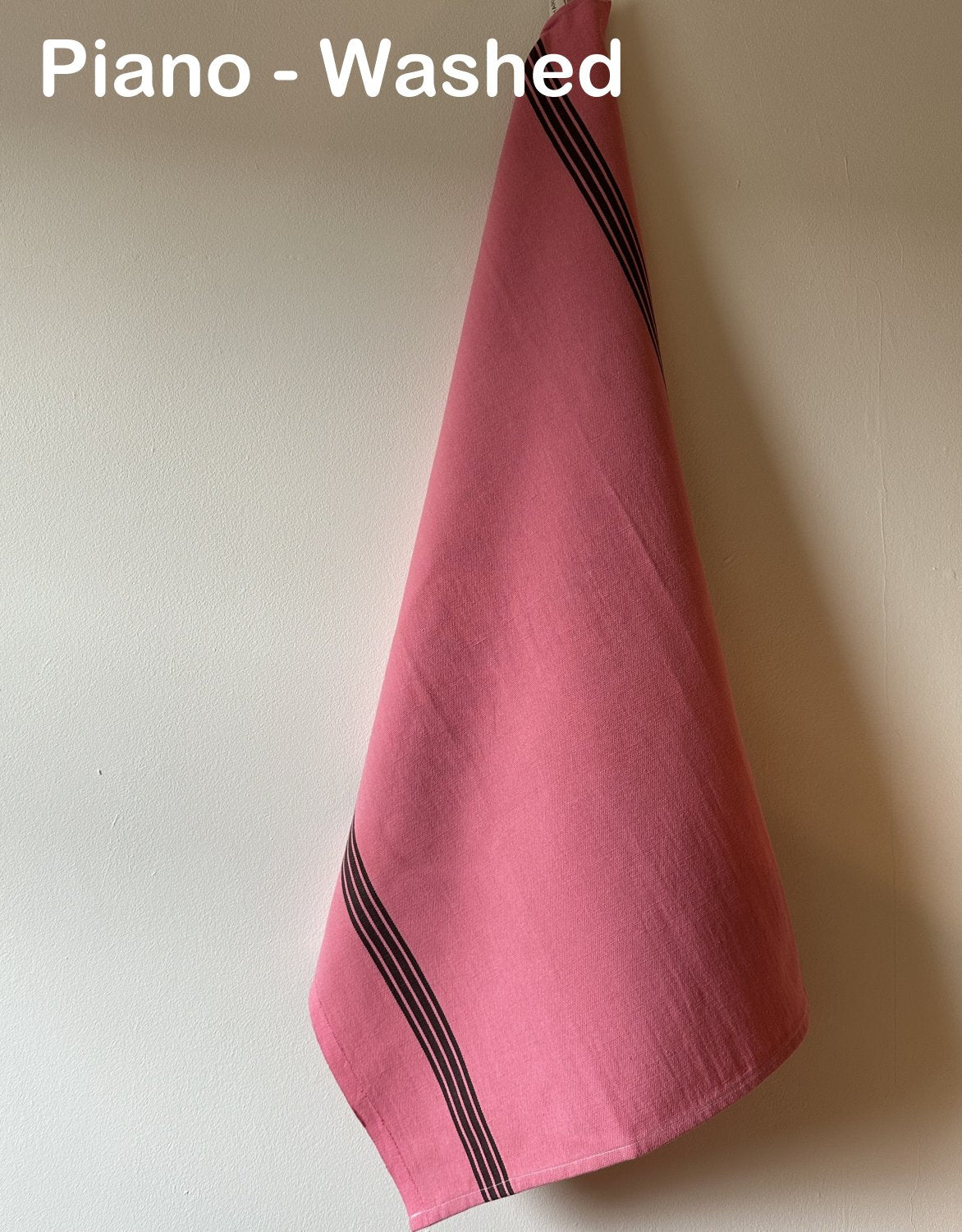 Charvet Editions "Piano" (Pink),  Washed, woven linen union tea towel. Made in France.