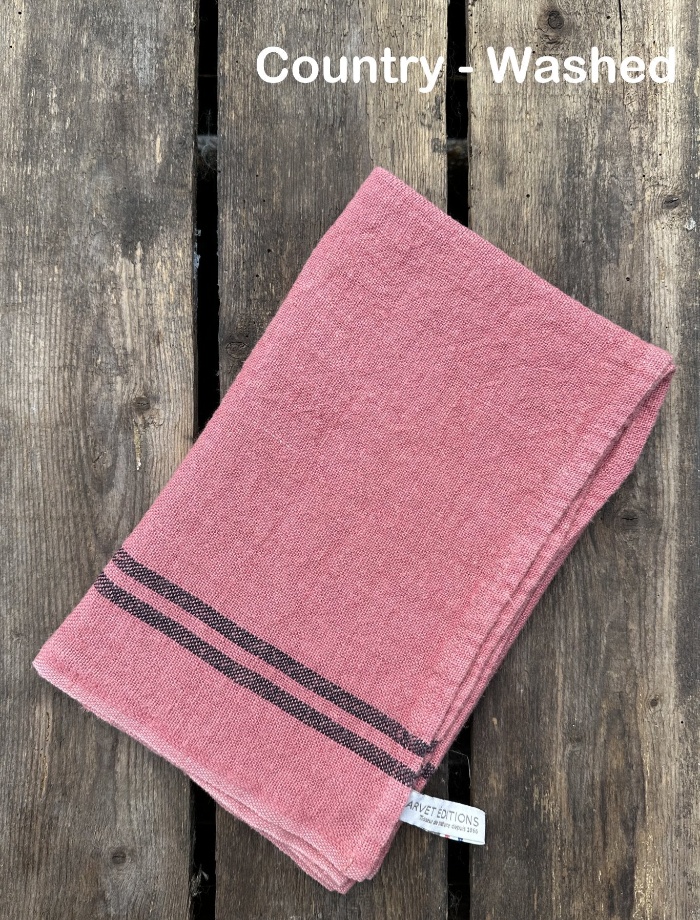 Charvet Editions "Country Washed & Dyed" (Camelia), Natural woven linen tea towel. Made in France.