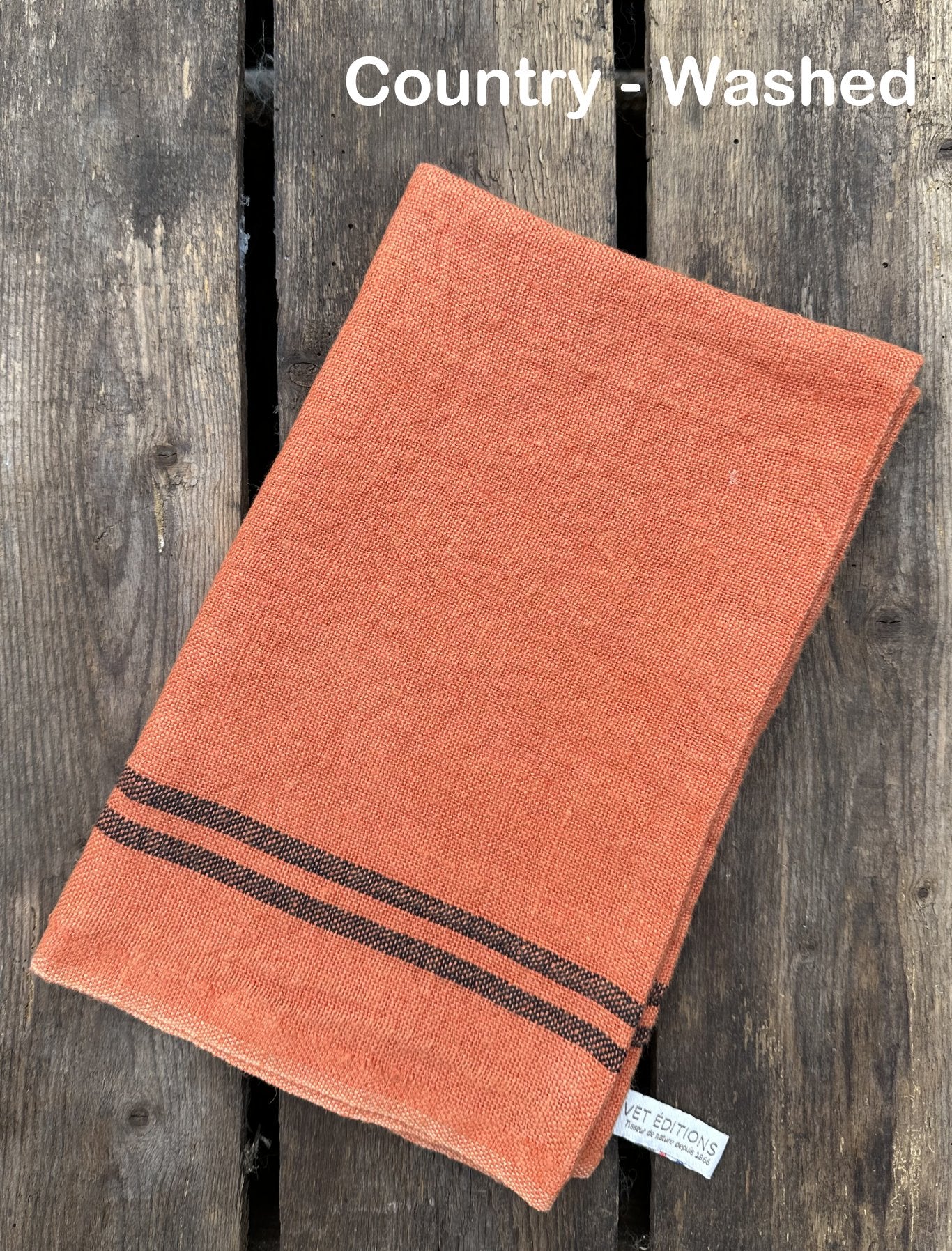 Charvet Editions "Country Washed & Dyed" (Carotte), Natural woven linen tea towel. Made in France.