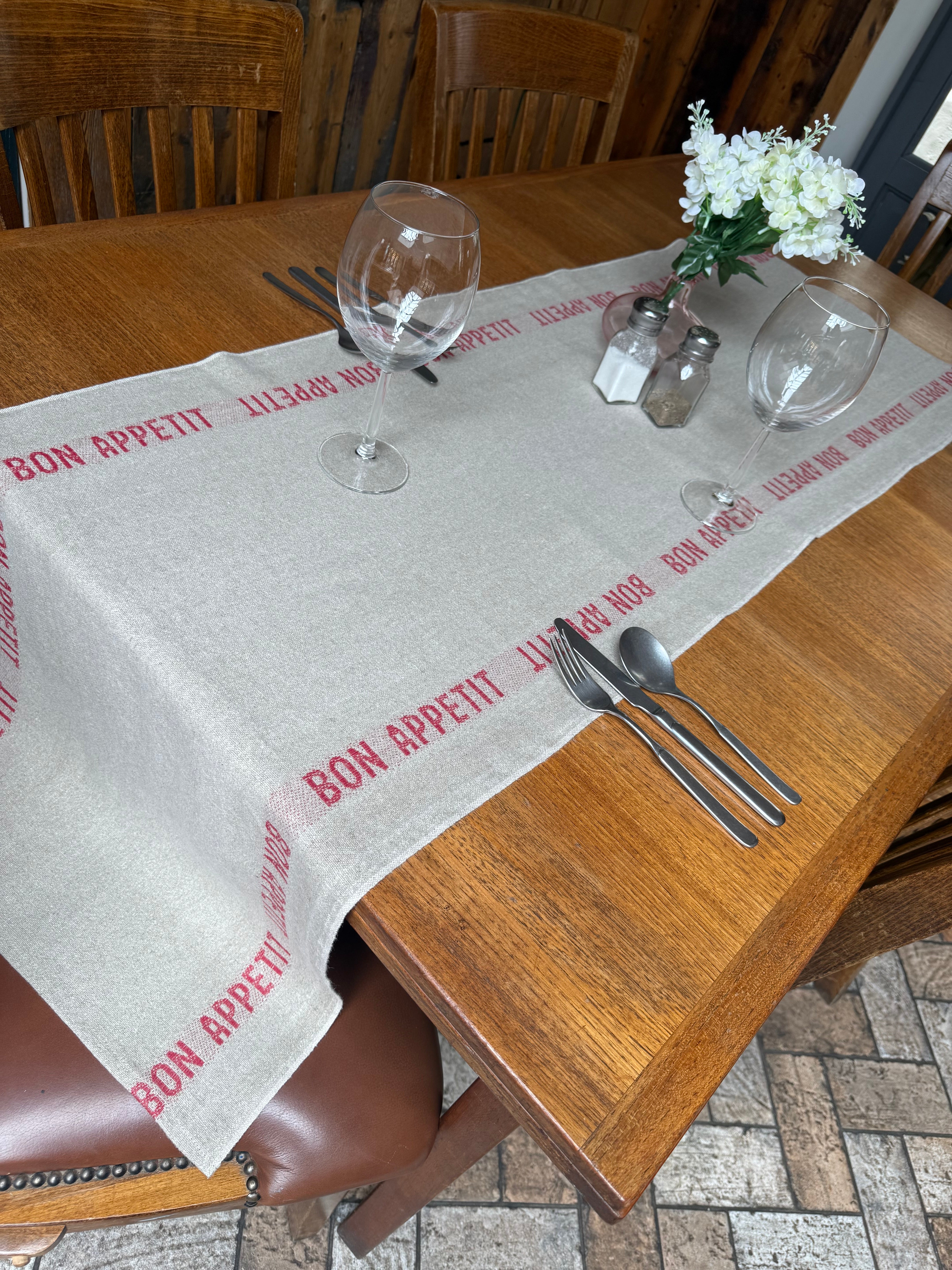 Charvet Editions "Bon Appetit" (Red), Long linen table runner. France