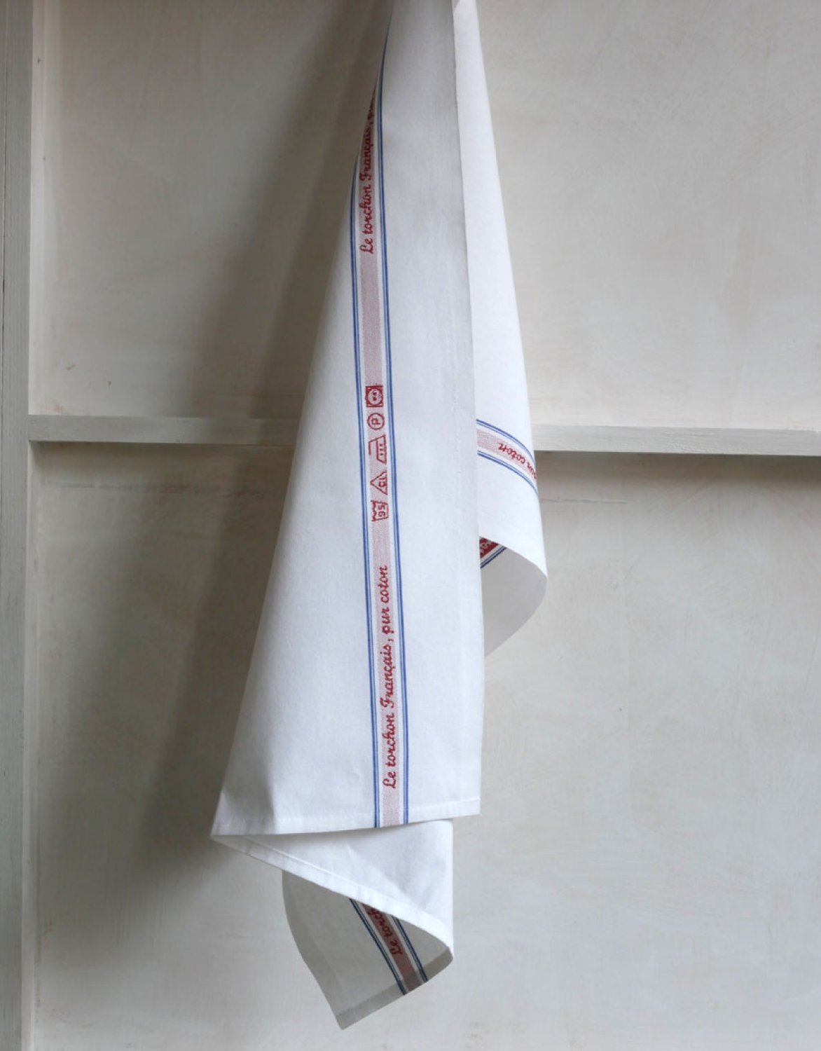 Charvet Editions "Le Tourchon Francais", white woven cotton tea towel. Made in France. - Home Landing