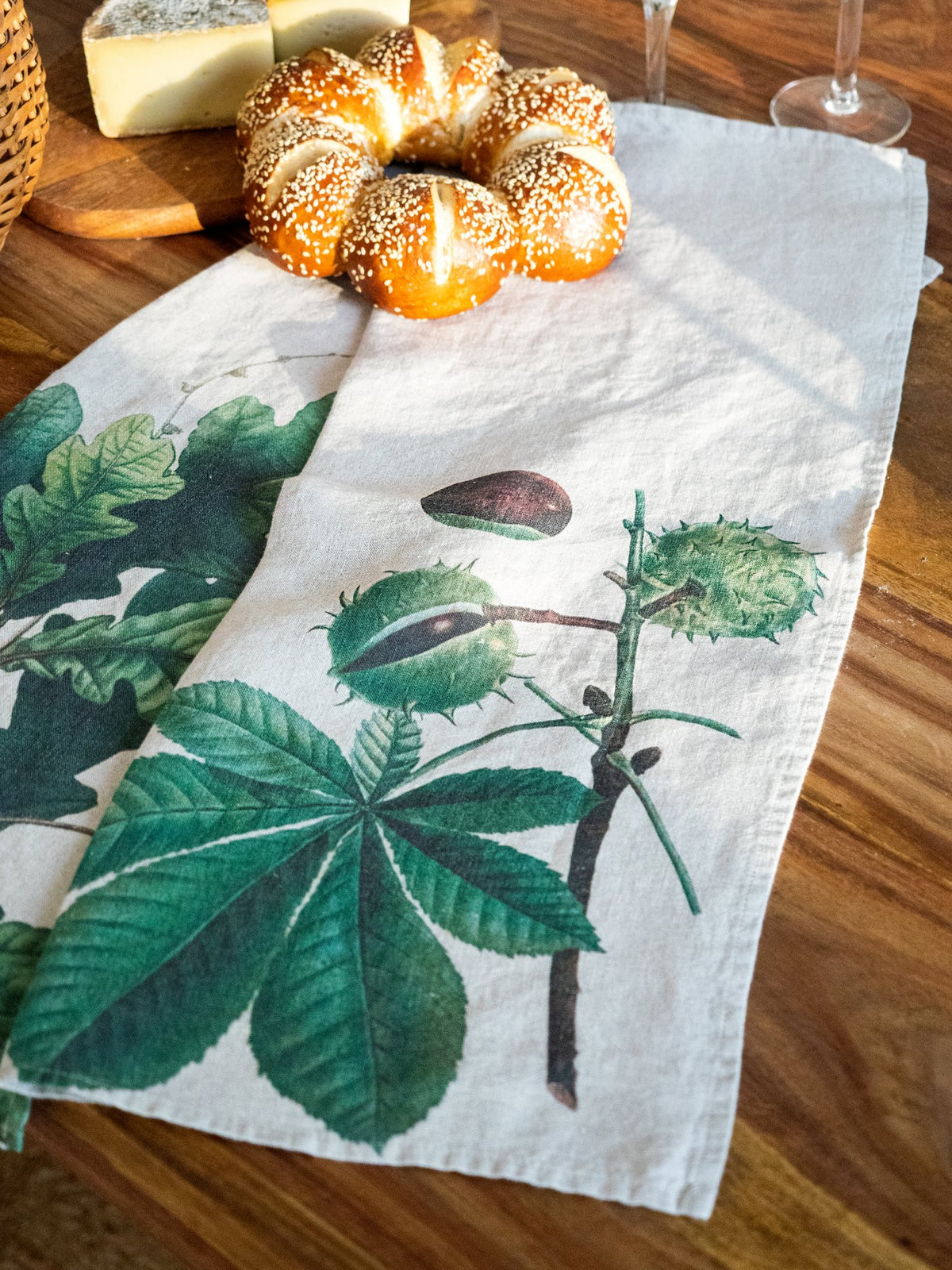 Linoroom “Oak & Horse Chestnut”, Pair of linen printed tea towels.