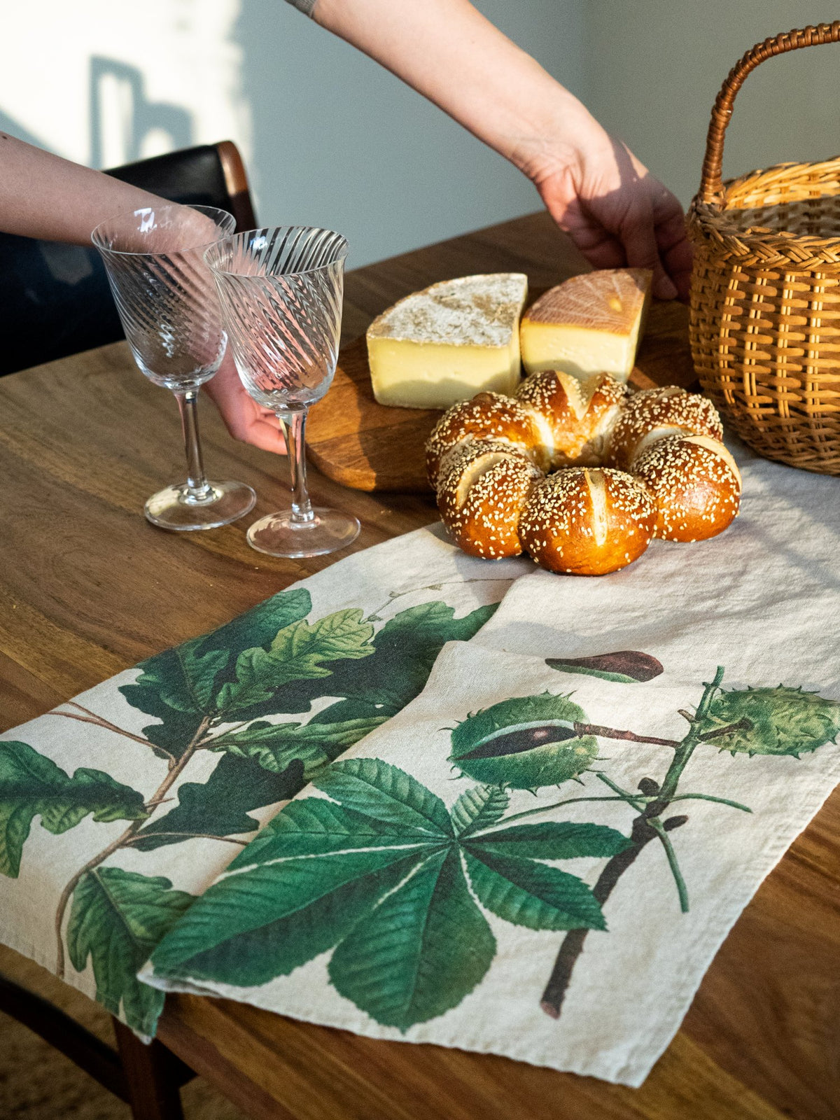 Linoroom “Oak & Horse Chestnut”, Pair of linen printed tea towels.