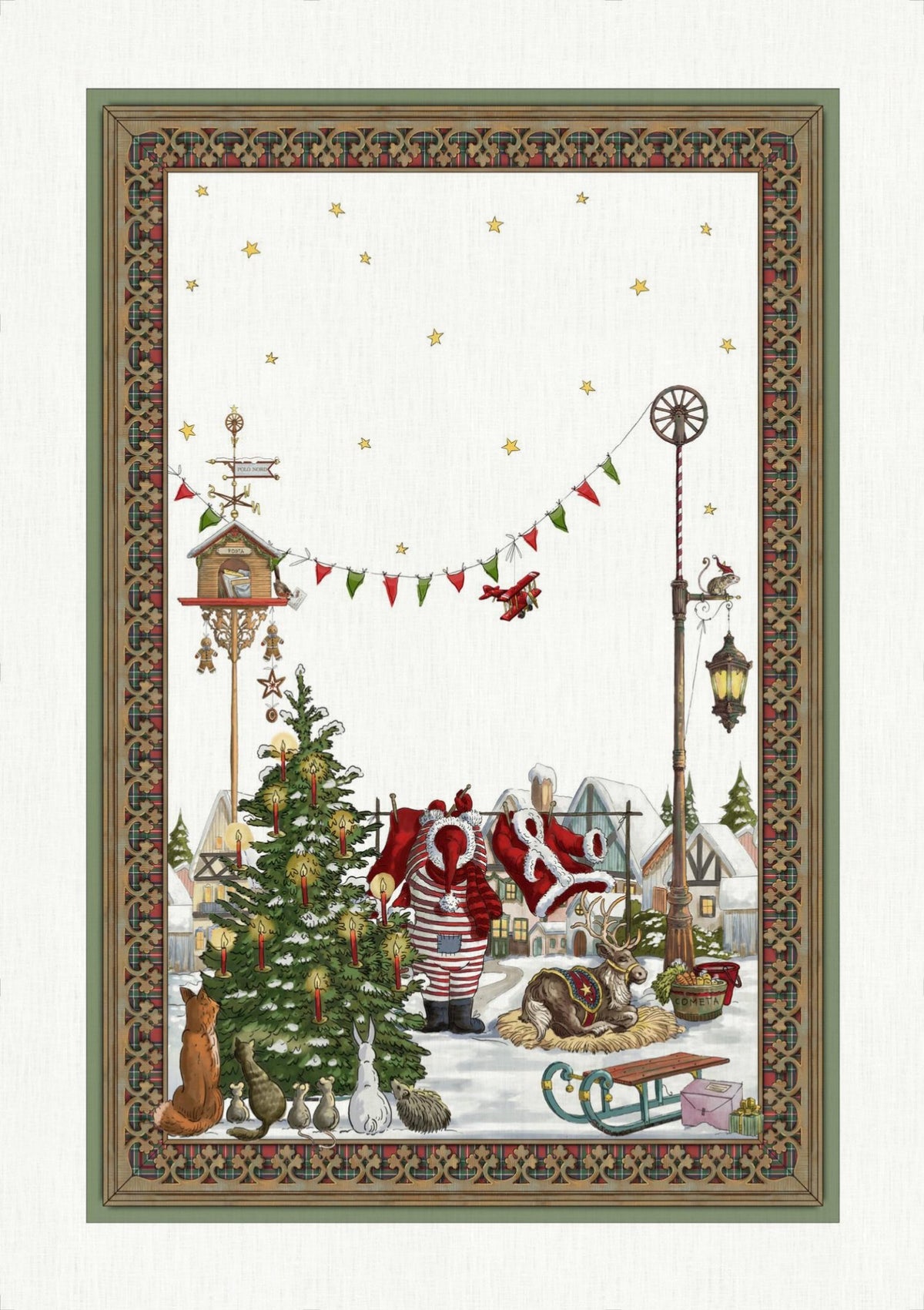 Tessitura Toscana Telerie, “Natalis-Claus”, Pure linen printed tea towel.