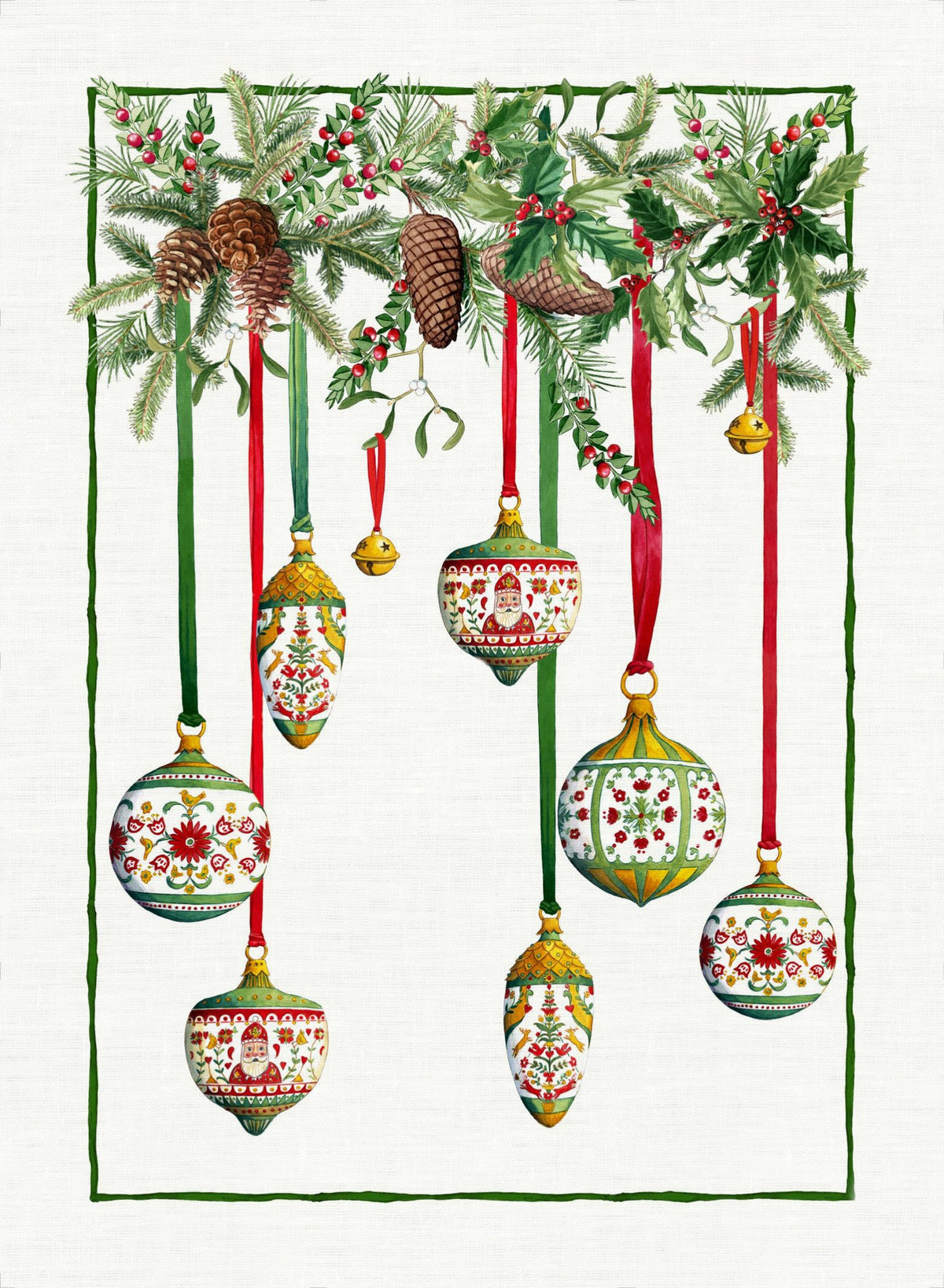 Tessitura Toscana Telerie, “Pinoel-Verde”, Pure linen printed tea towel.