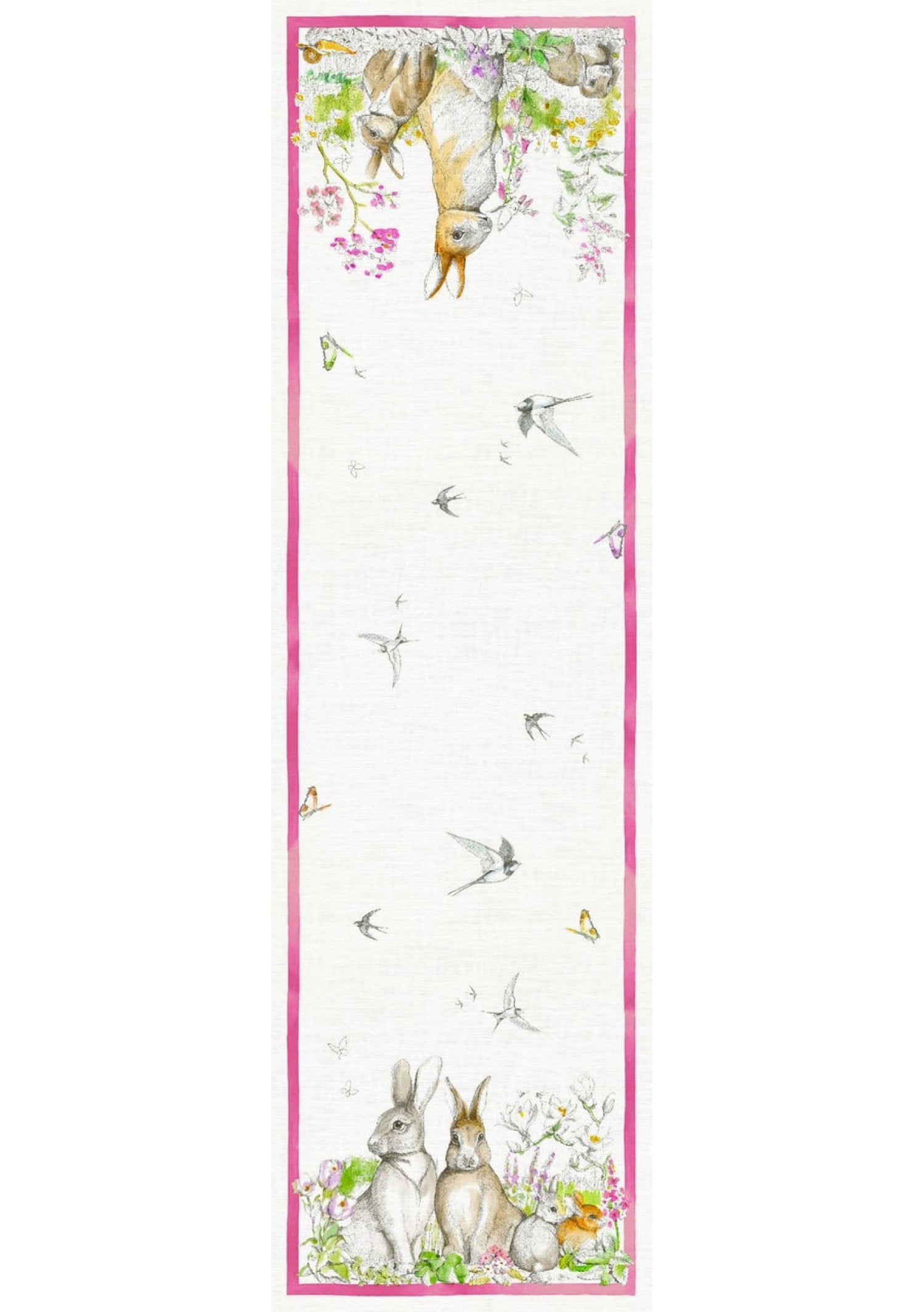 Tessitura Toscana Telerie, “Remi -Pink”, Pure linen printed table runner.